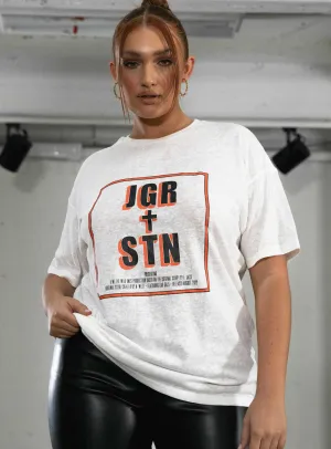 JGR & STN Feat. Oversized Tee White Trendy Fabric