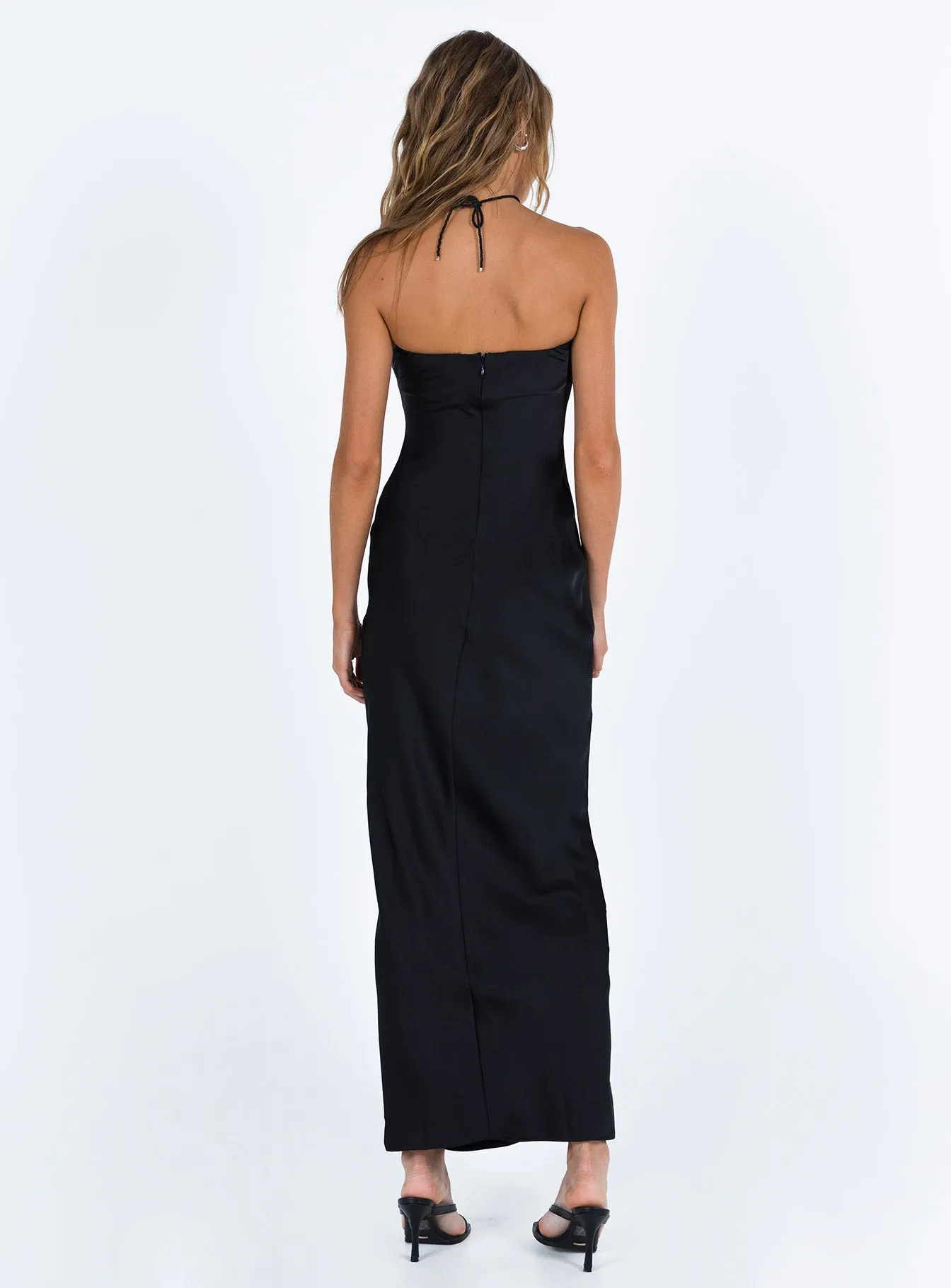Kesy Bow Tie Maxi Dress Black Scalloped-Edge
