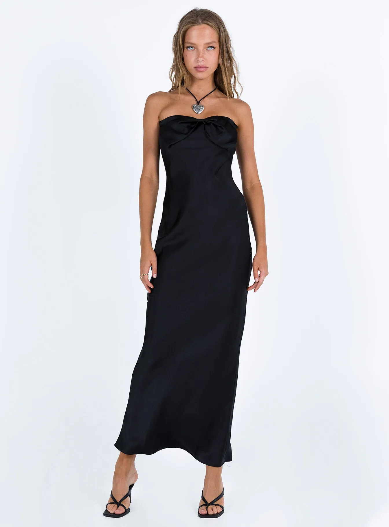 Kesy Bow Tie Maxi Dress Black All Day Look ContrastStitching
