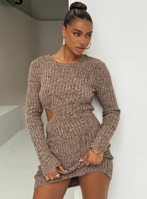 Agena Long Sleeve Mini Dress Brown Flattering Style