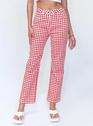 Kendra Gingham Denim Jeans Red Strong Soul AntiStatic Material