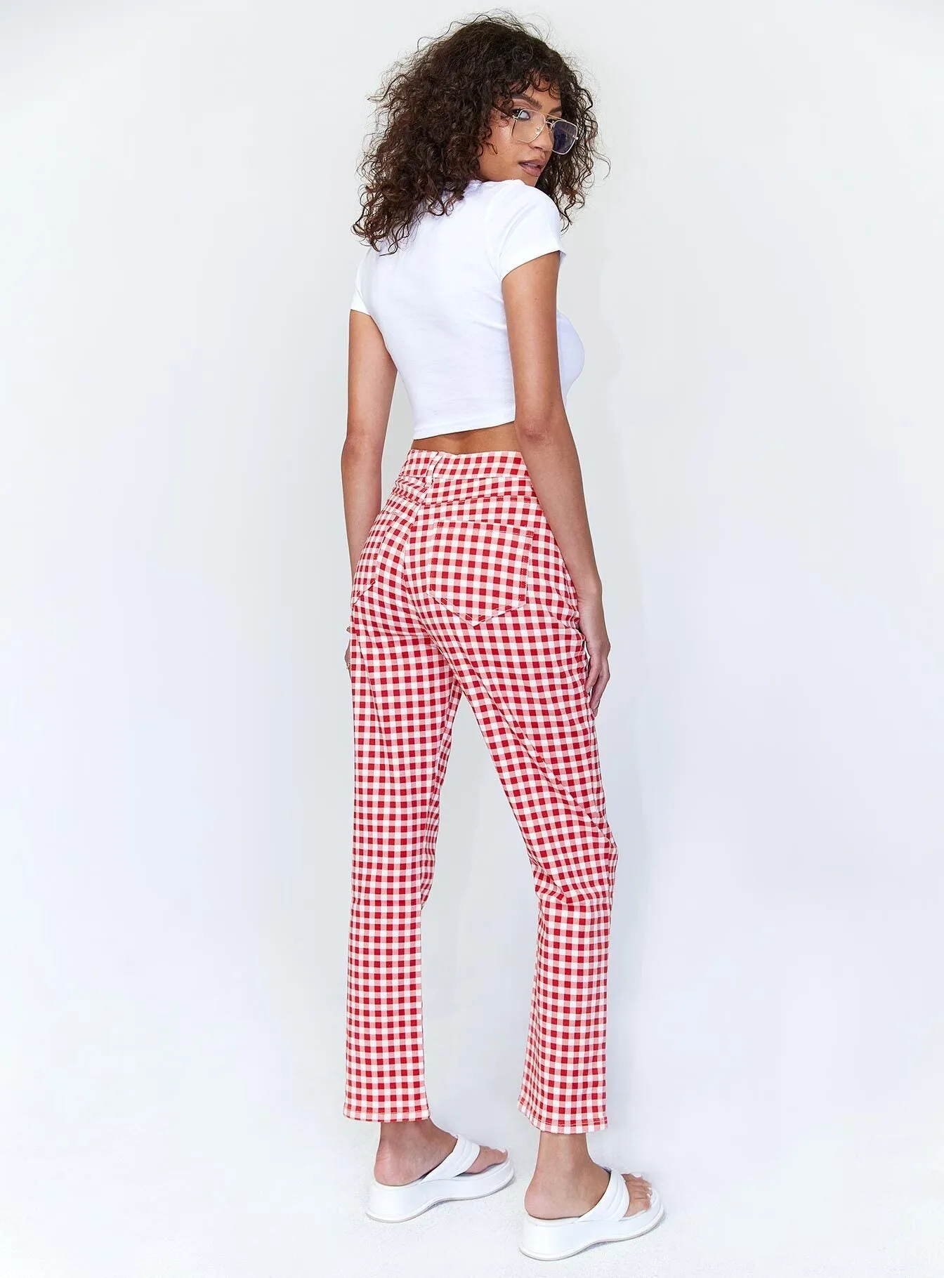 Soft Joggers Digital Glow Kendra Gingham Denim Jeans Red