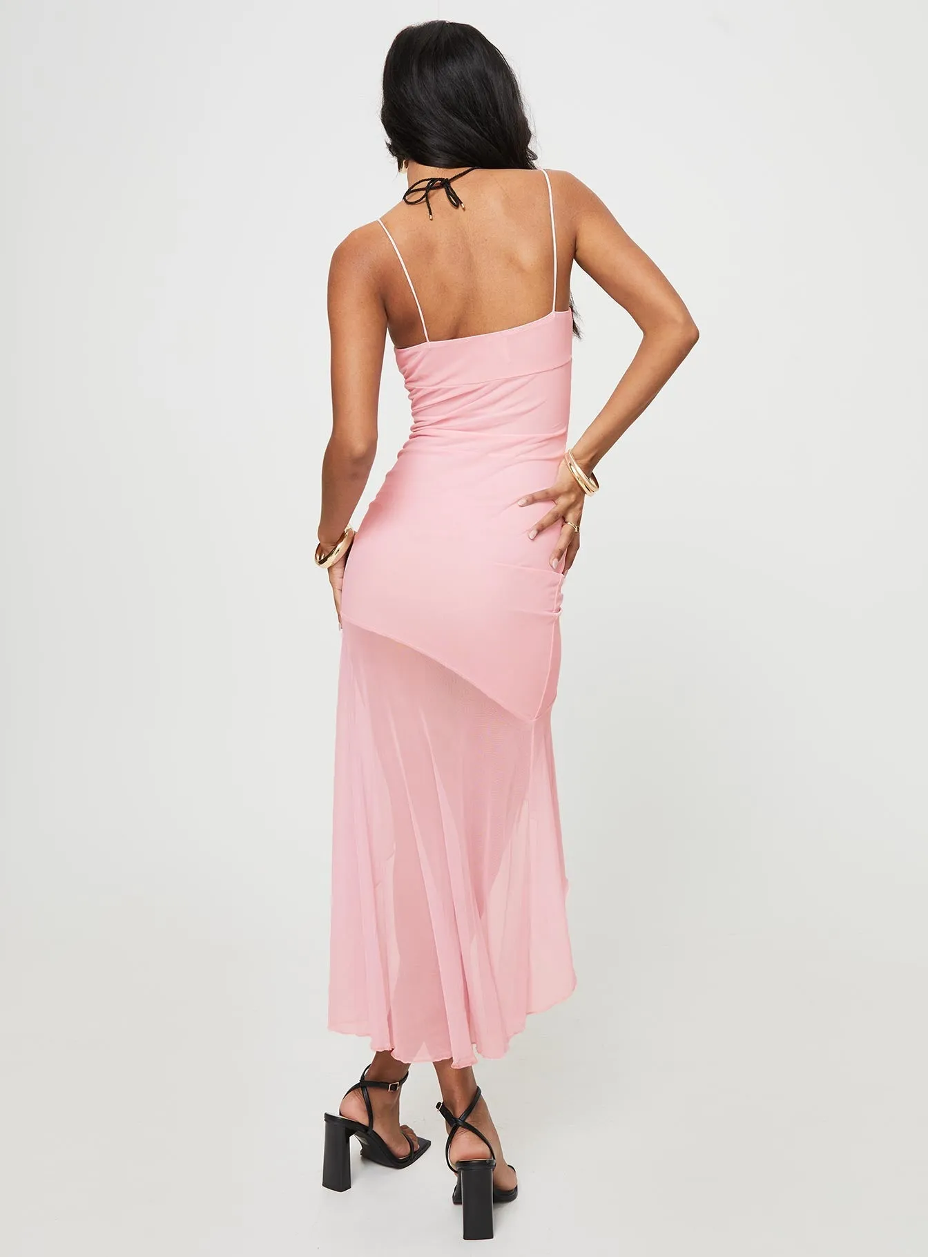 Ruched-Detail Bellair Mesh Maxi Dress Pink