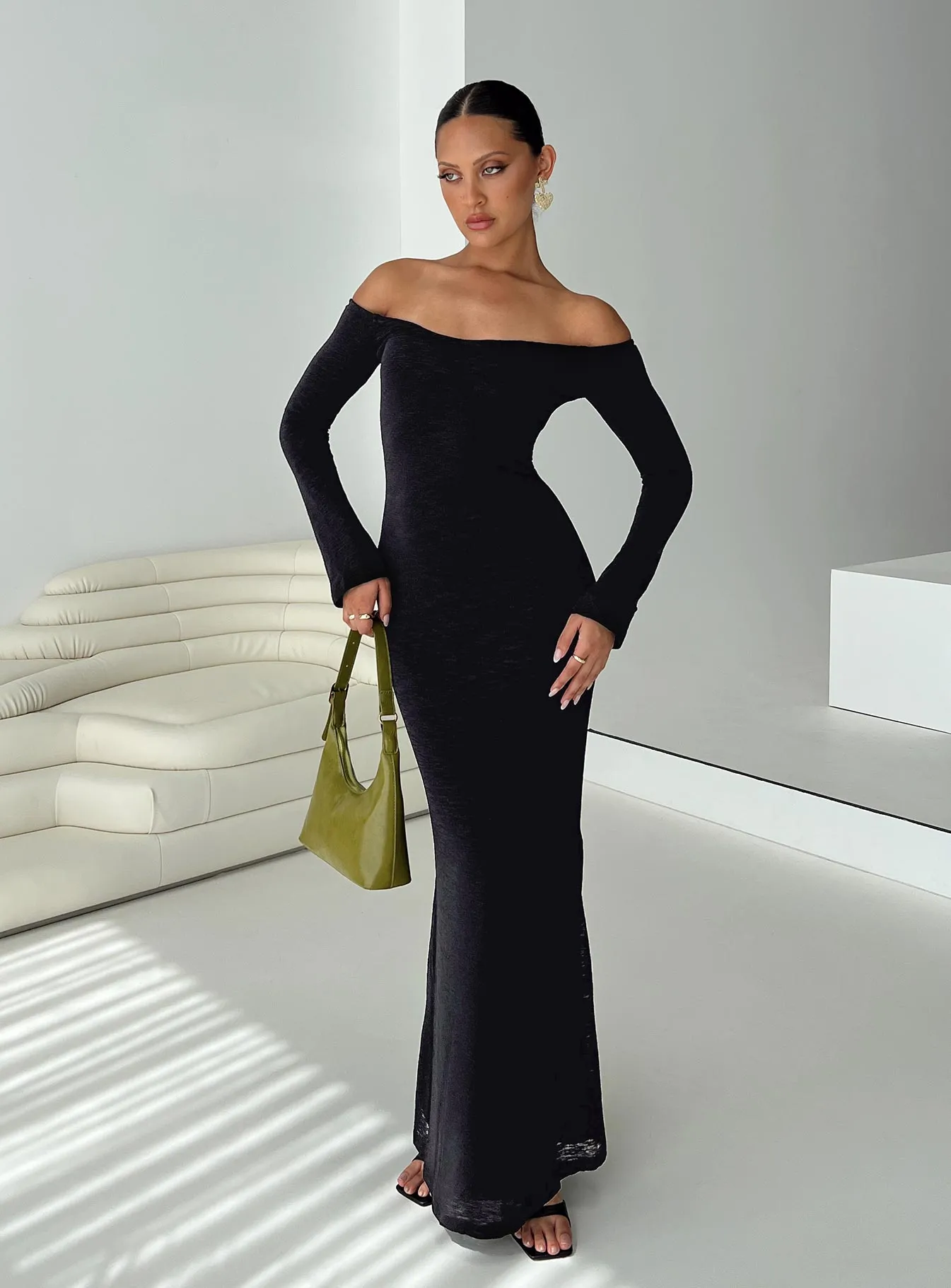 Korey Off The Shoulder Maxi Dress Black Casual Silhouette
