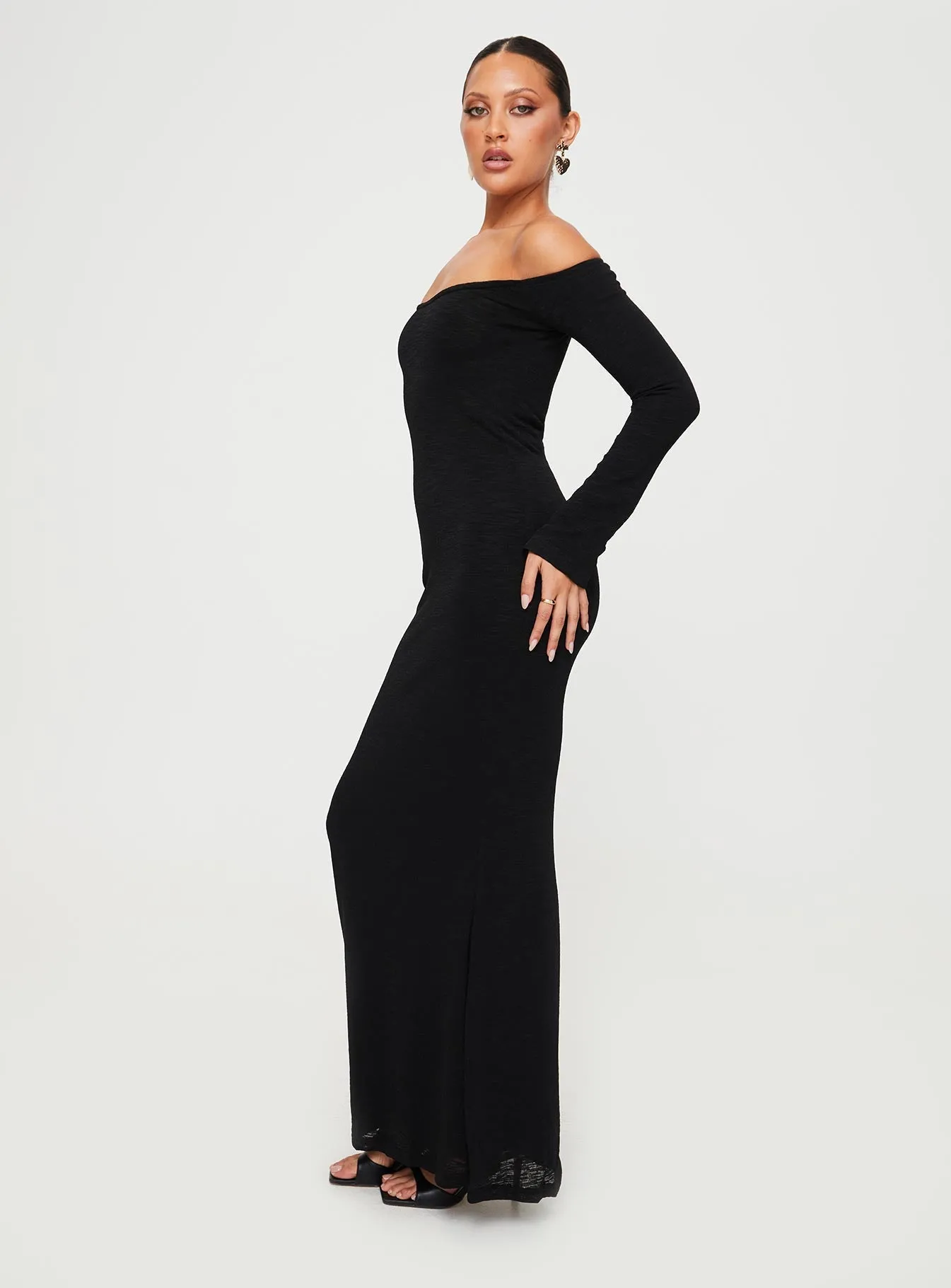 Korey Off The Shoulder Maxi Dress Black Delicate Details
