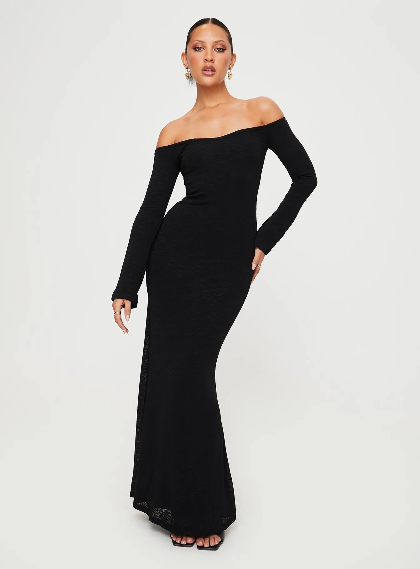 Korey Off The Shoulder Maxi Dress Black Flexible Layers Cute Glow