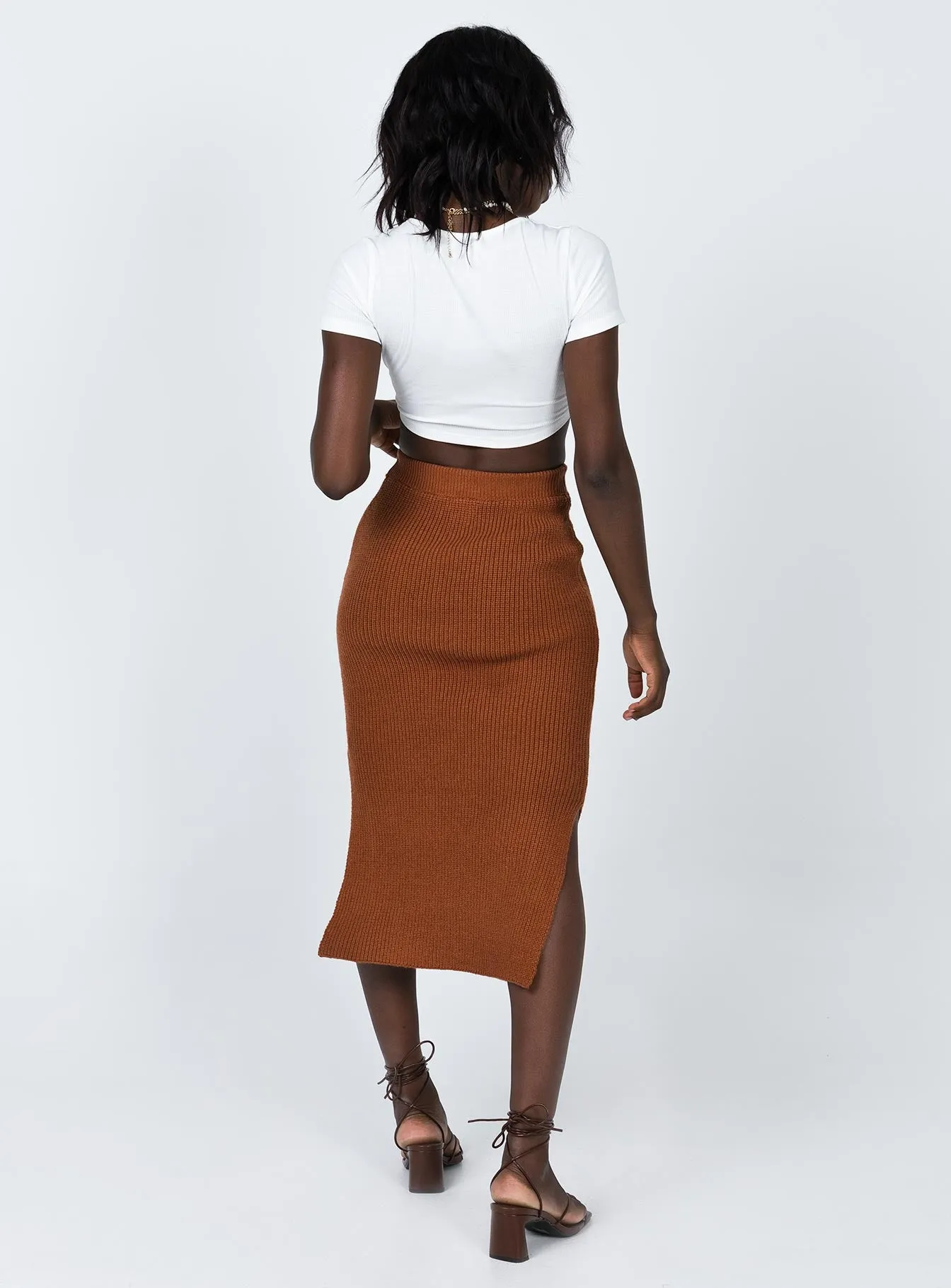 Timeless Waist Fit Zanna Midi Skirt Brown