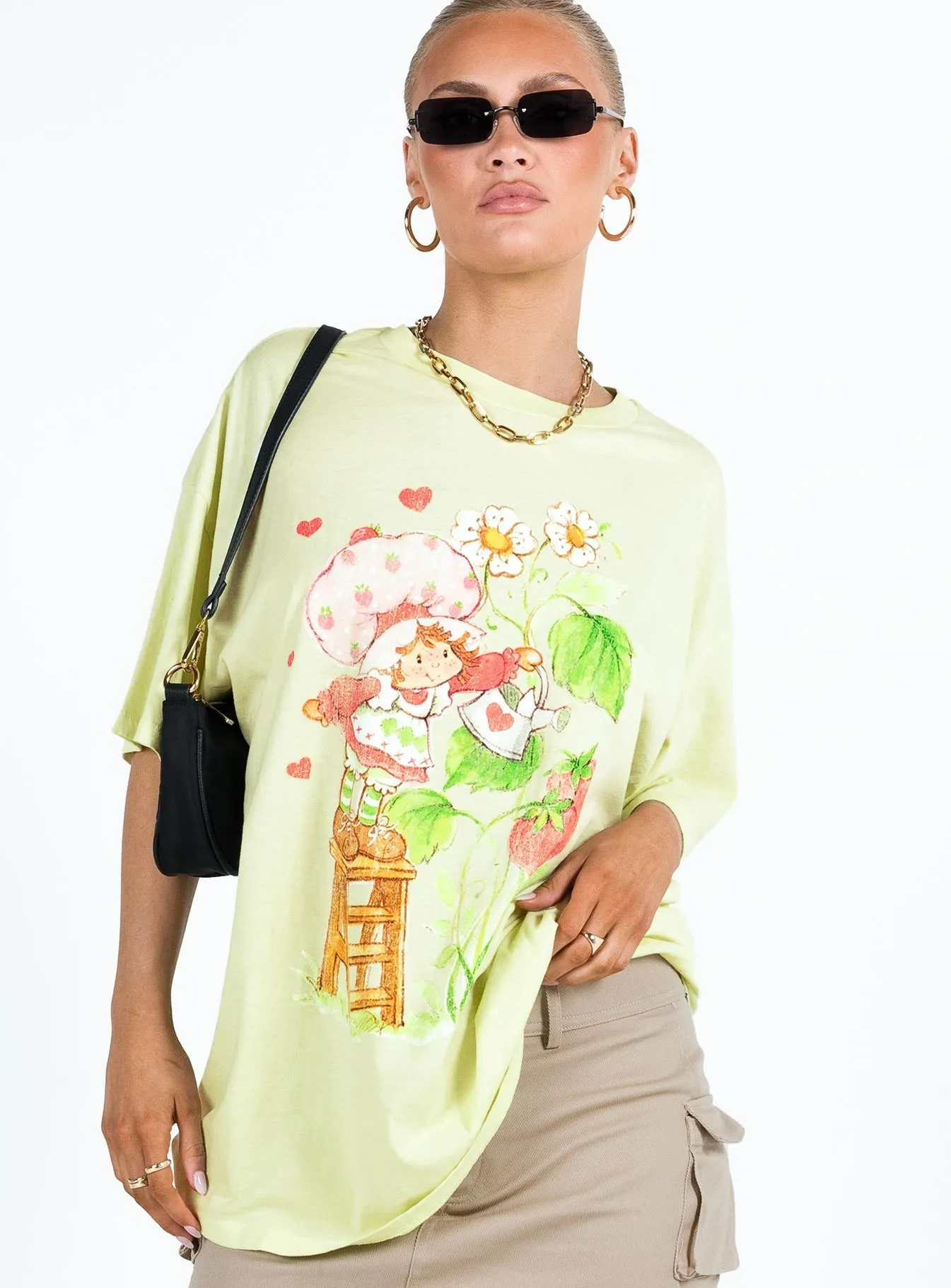 Strawberry Girl Oversized Tee Green Layered Wear Popular