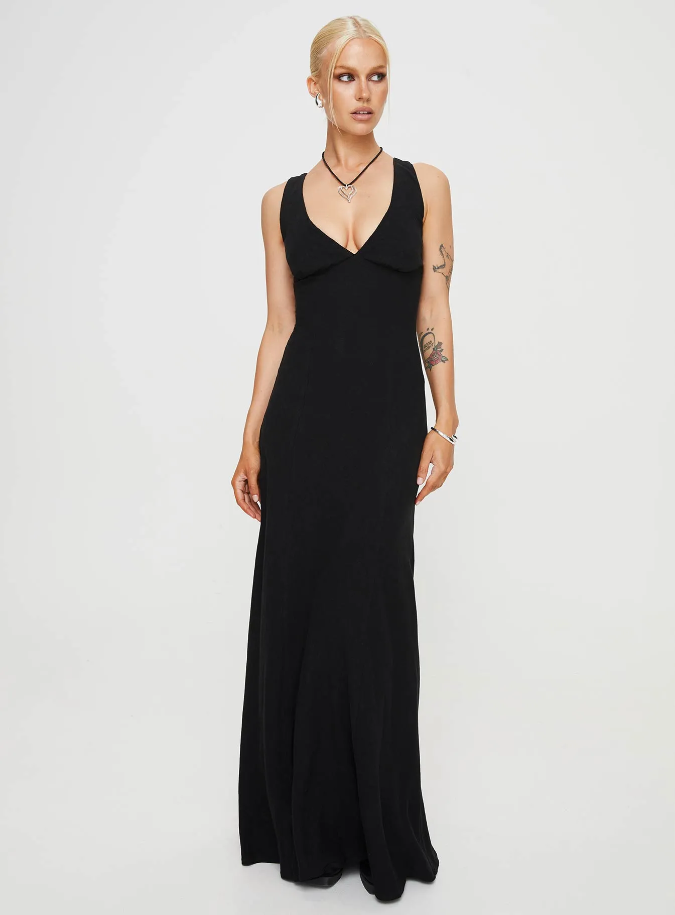 Clean Aesthetic Verde Linen Blend Maxi Dress Black