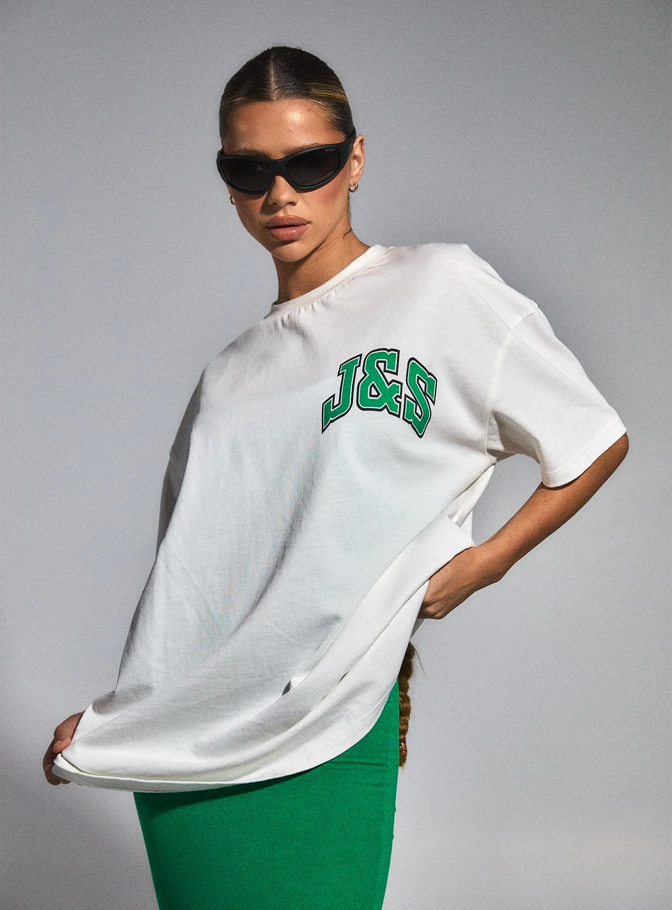 JGR & STN Major League Oversized Tee White / Green Sustainable Recommended