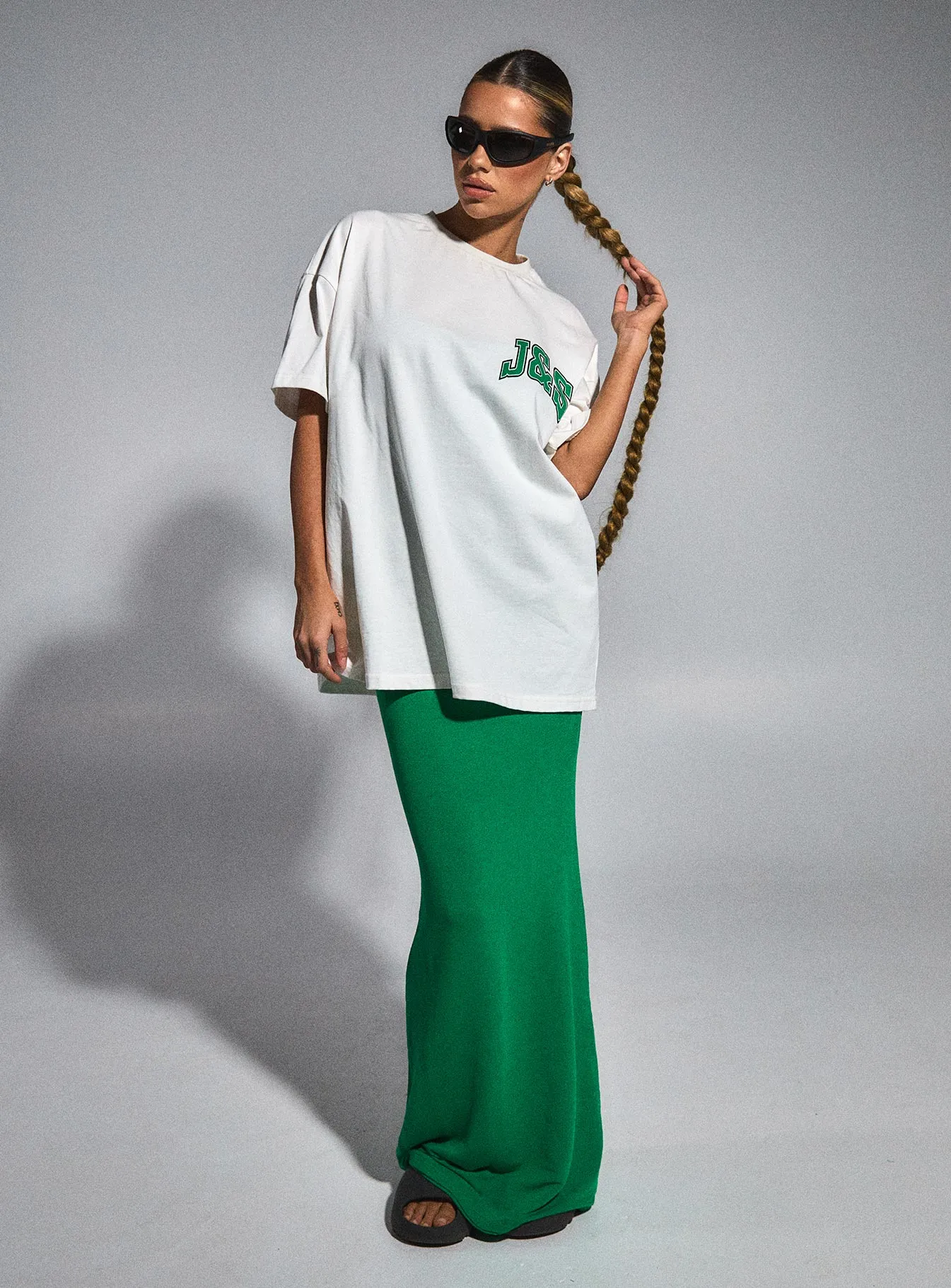 JGR & STN Major League Oversized Tee White / Green Lightweight Material Tubular Knit Structure