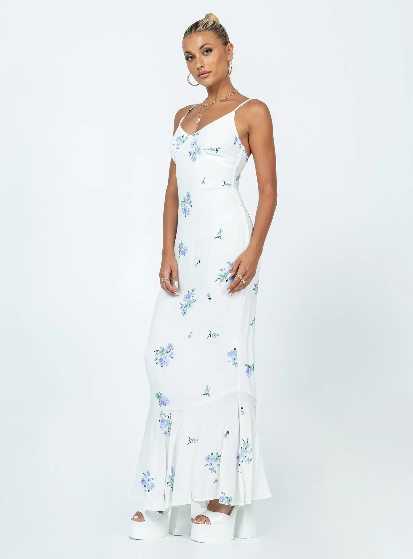 Designer-Label Sing Along Maxi Dress White / Blue