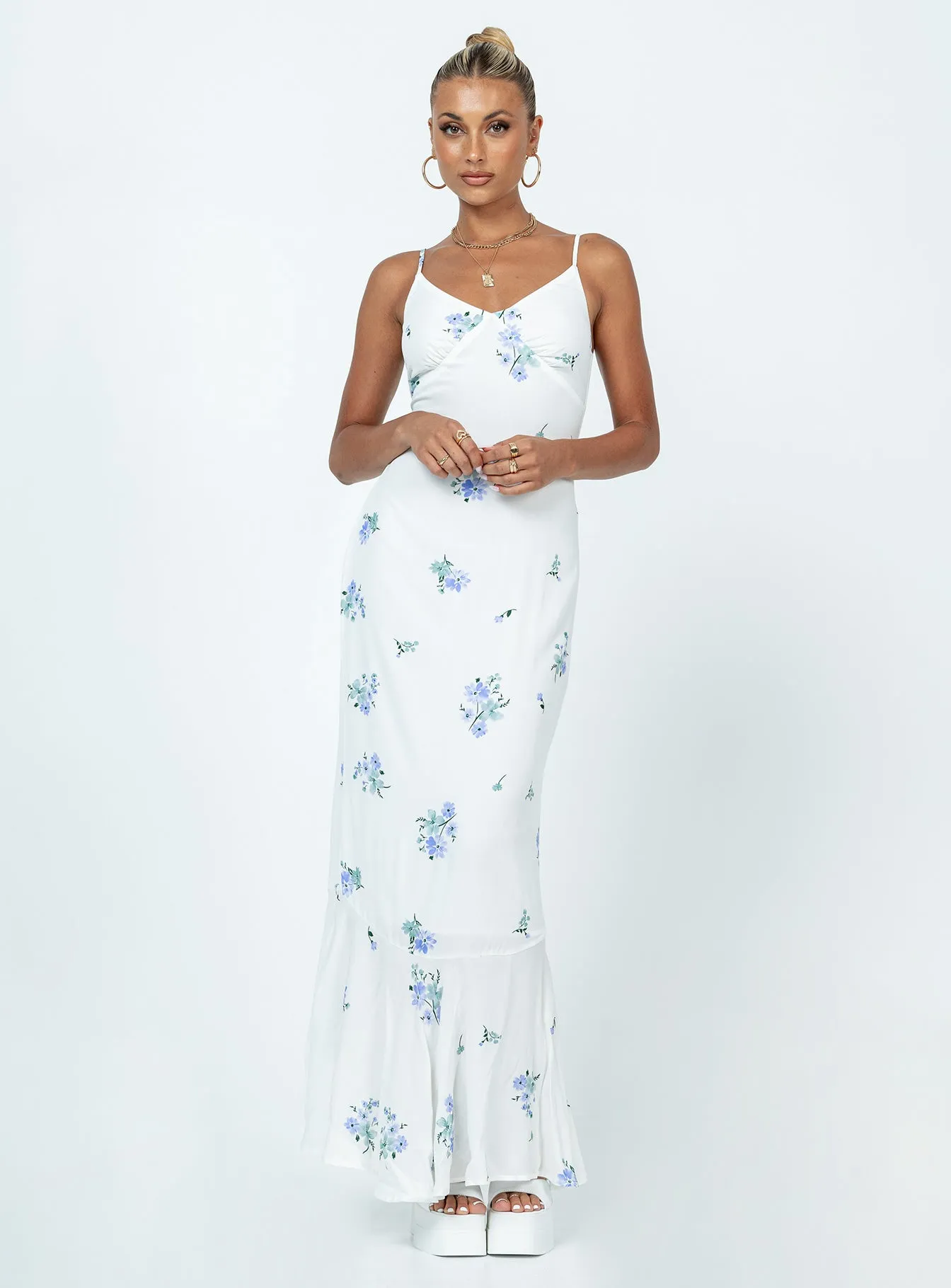 Sing Along Maxi Dress White / Blue Stain-Resistant