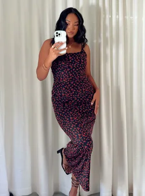 Knox Maxi Dress Black / Red Floral Neat Finish