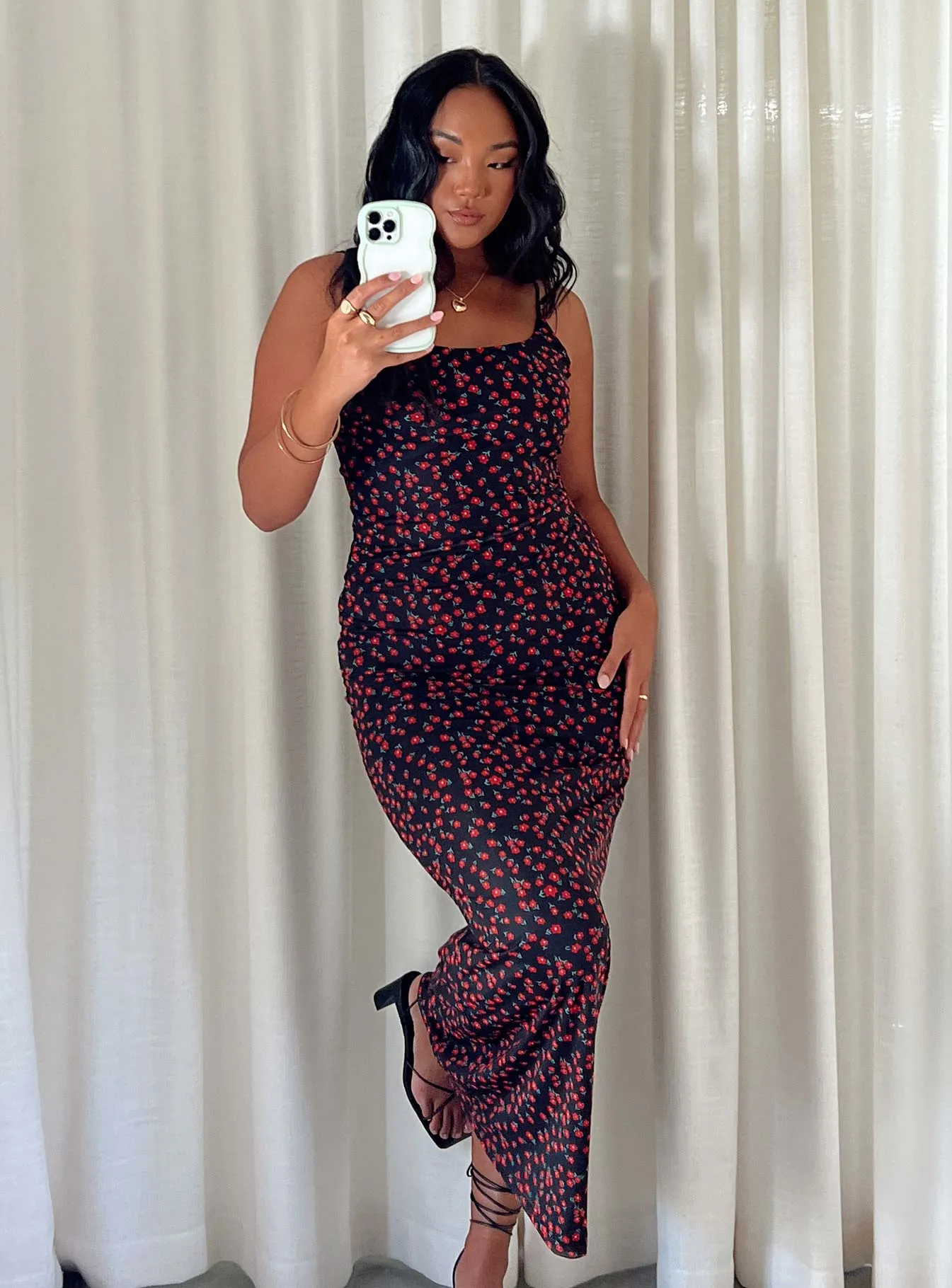 Knox Maxi Dress Black / Red Floral Neat Finish