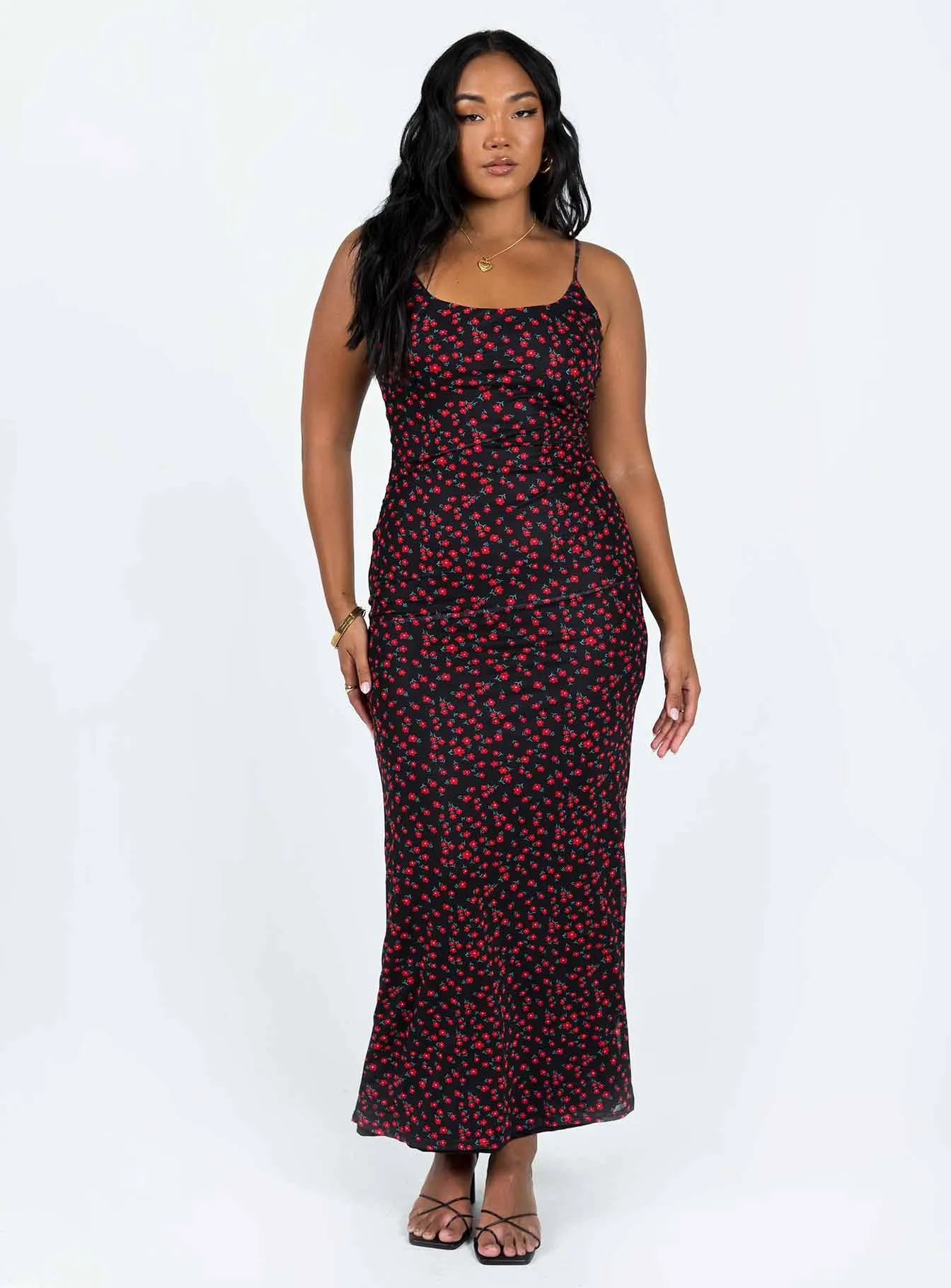 Knox Maxi Dress Black / Red Floral FlatlockSeam