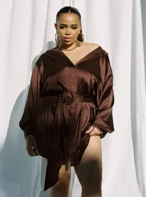 Tie-dye Smart and Polished Leighton Mini Dress Brown Curve