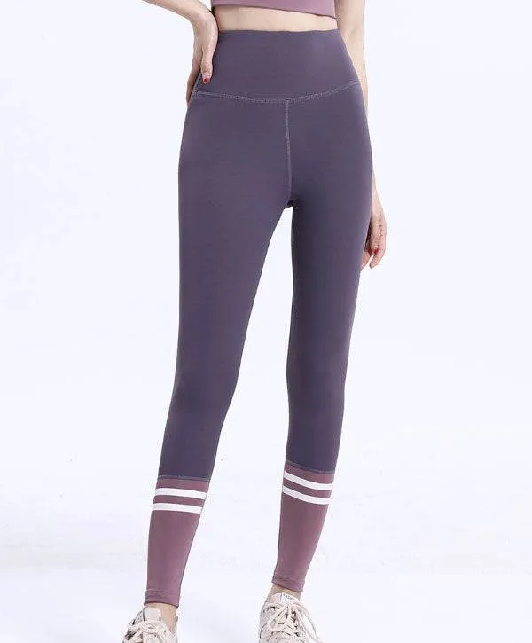 High Waist Contrasting Colors Striped Sports Leggings Hero Glow Family Style