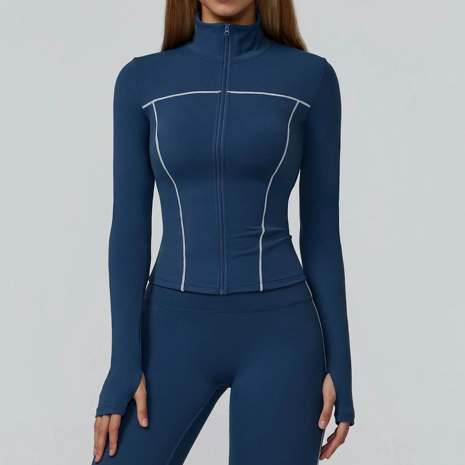 Cropped Running Jacket Slim Fit Athletic Top with Thumb Hole Comfort sleepwear