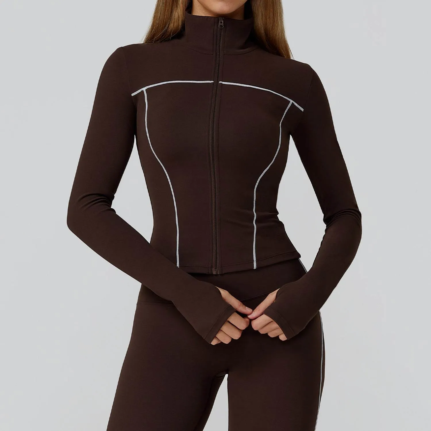 Soft Tunic Cropped Running Jacket Slim Fit Athletic Top with Thumb Hole