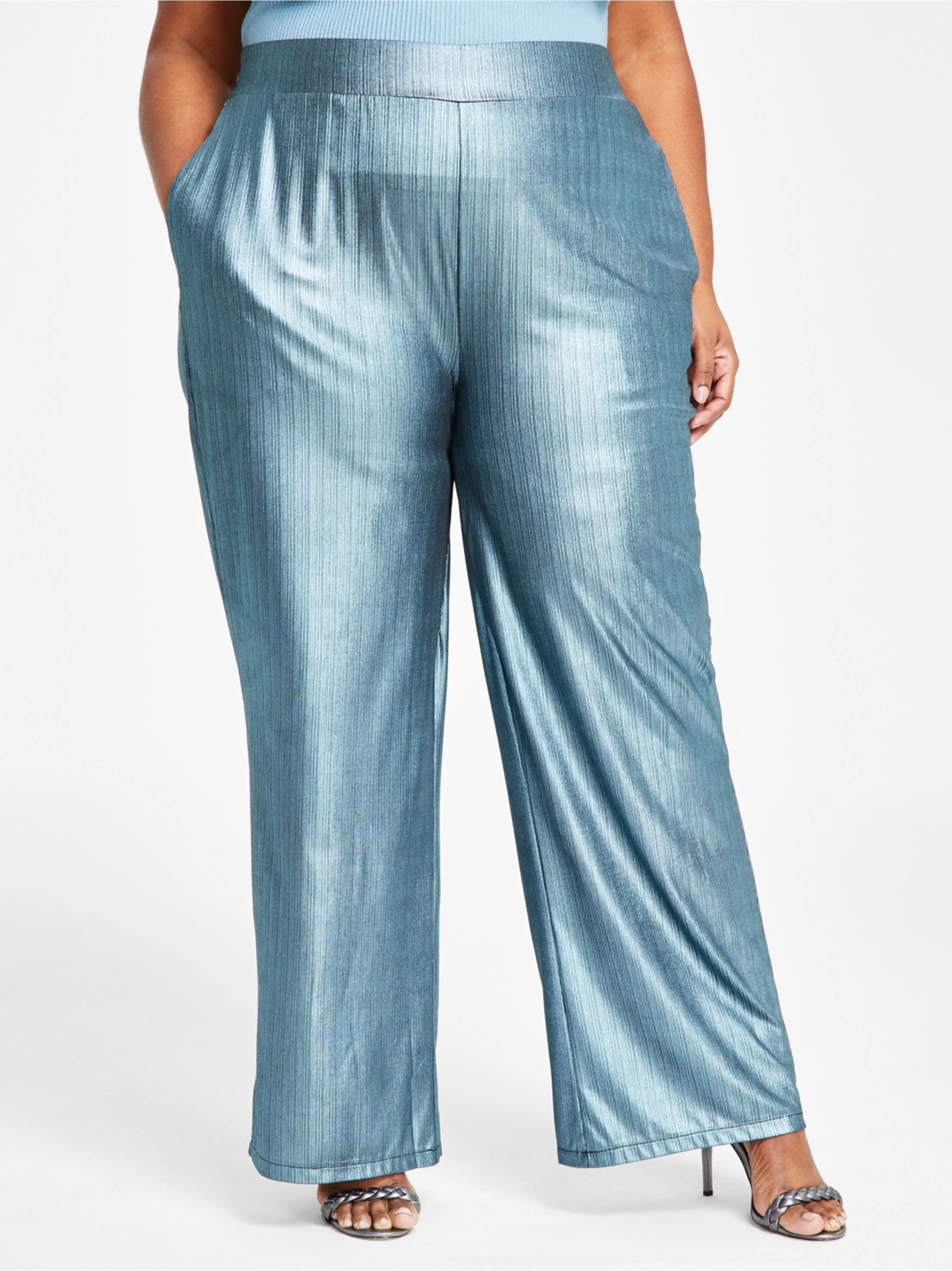 Light Fabric ThermalInsulation Women's Metallic Disco Pants,Blue