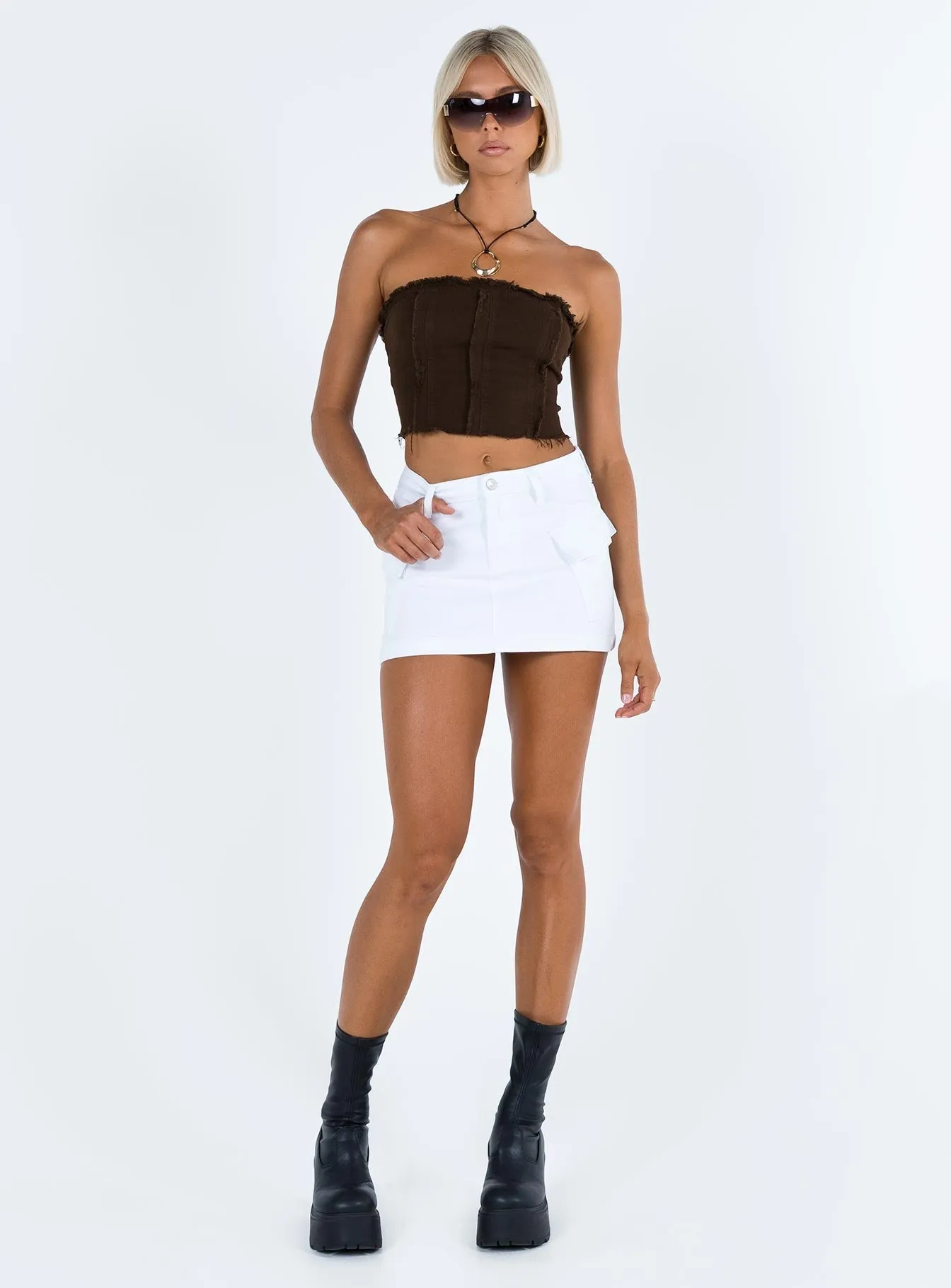 Zakai Cargo Denim Mini Skirt White Sleek Flow