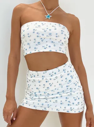 Selby Mini Skirt White / Blue Floral Chic Look