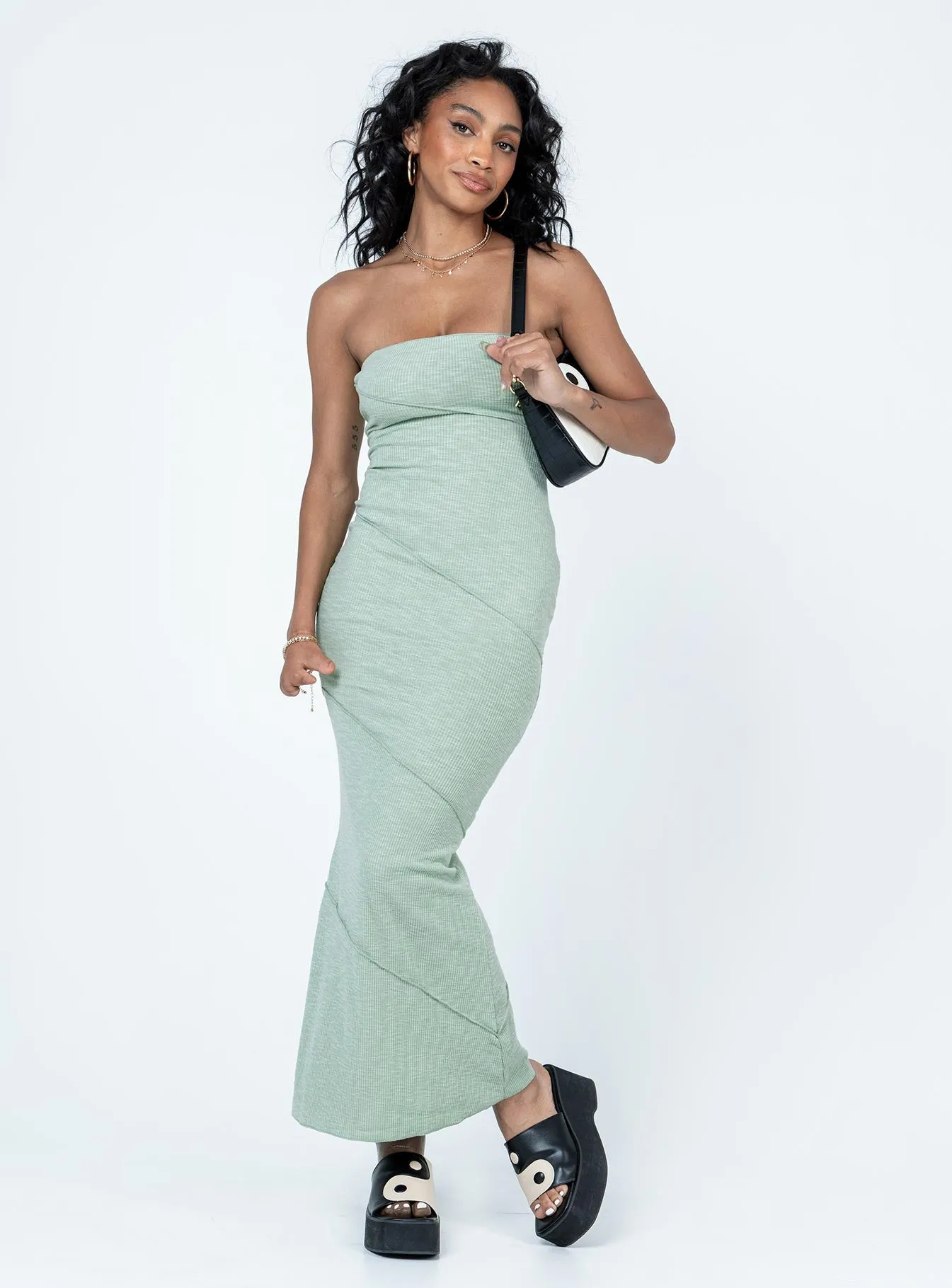 Trendy Waistband Oscar Midi Dress Sage Green