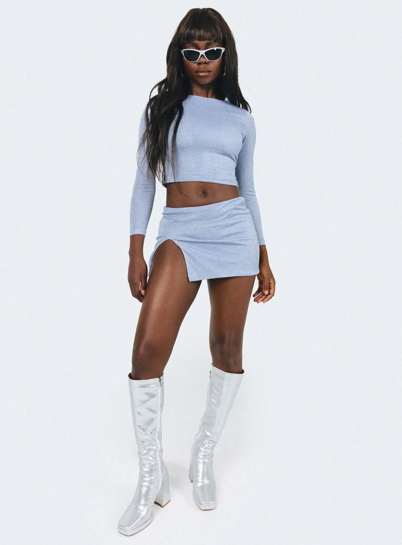 Sleek Comfort Bold Move Mini Skirt Blue Glitter