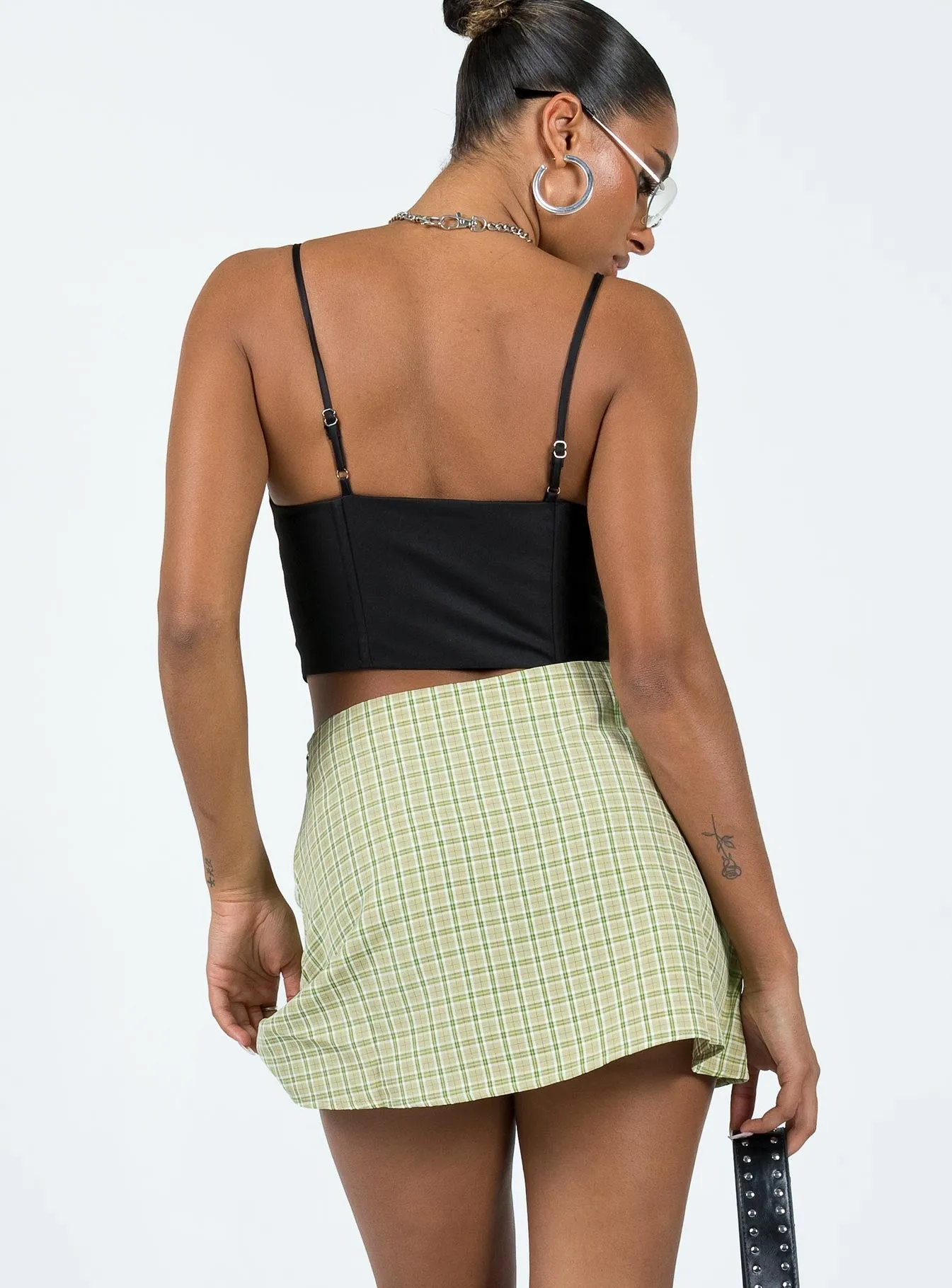 ruffle trim Comfy Fit Kai Check Mini Skirt Green