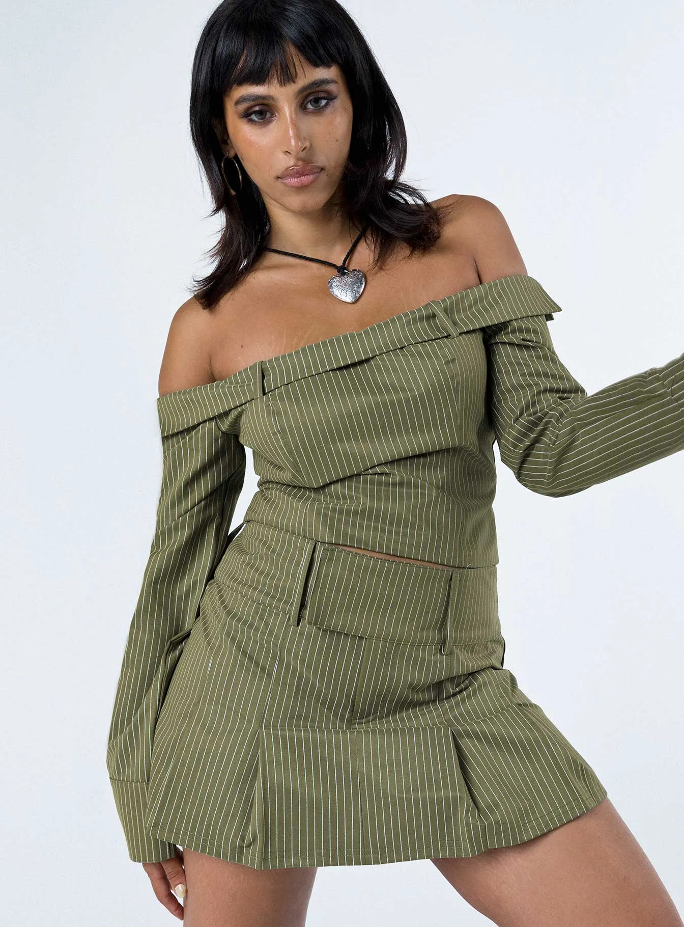 Valentina Cargo Mini Skirt Green Pinstripe Crisp Look investment piece
