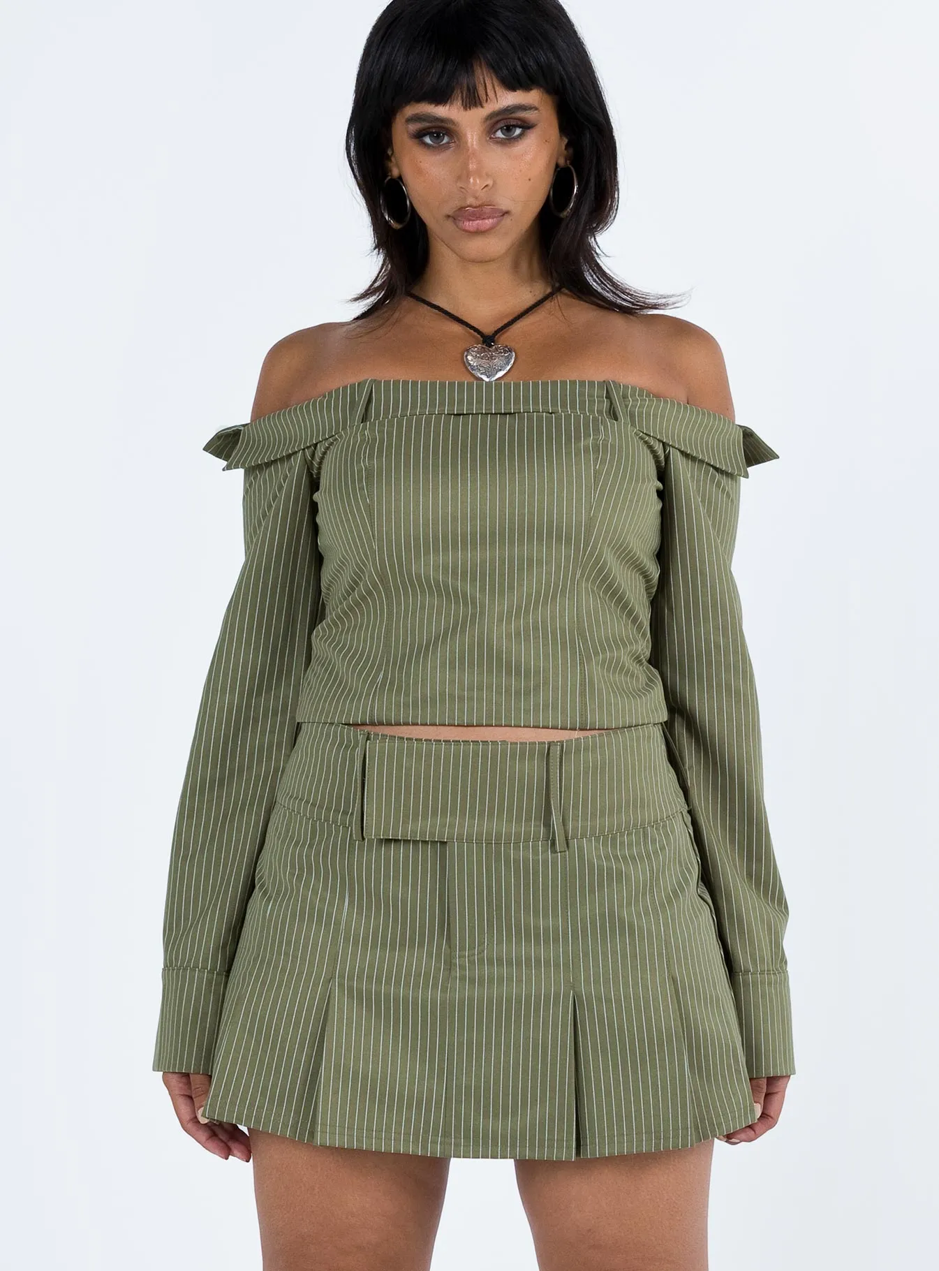 Valentina Cargo Mini Skirt Green Pinstripe Casual Comfort