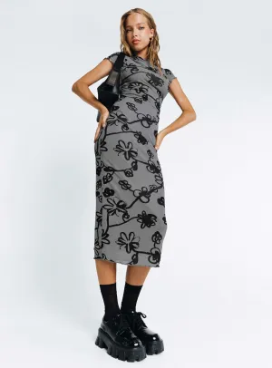 Maruza Midi Dress Grey Floral Lightweight Layer