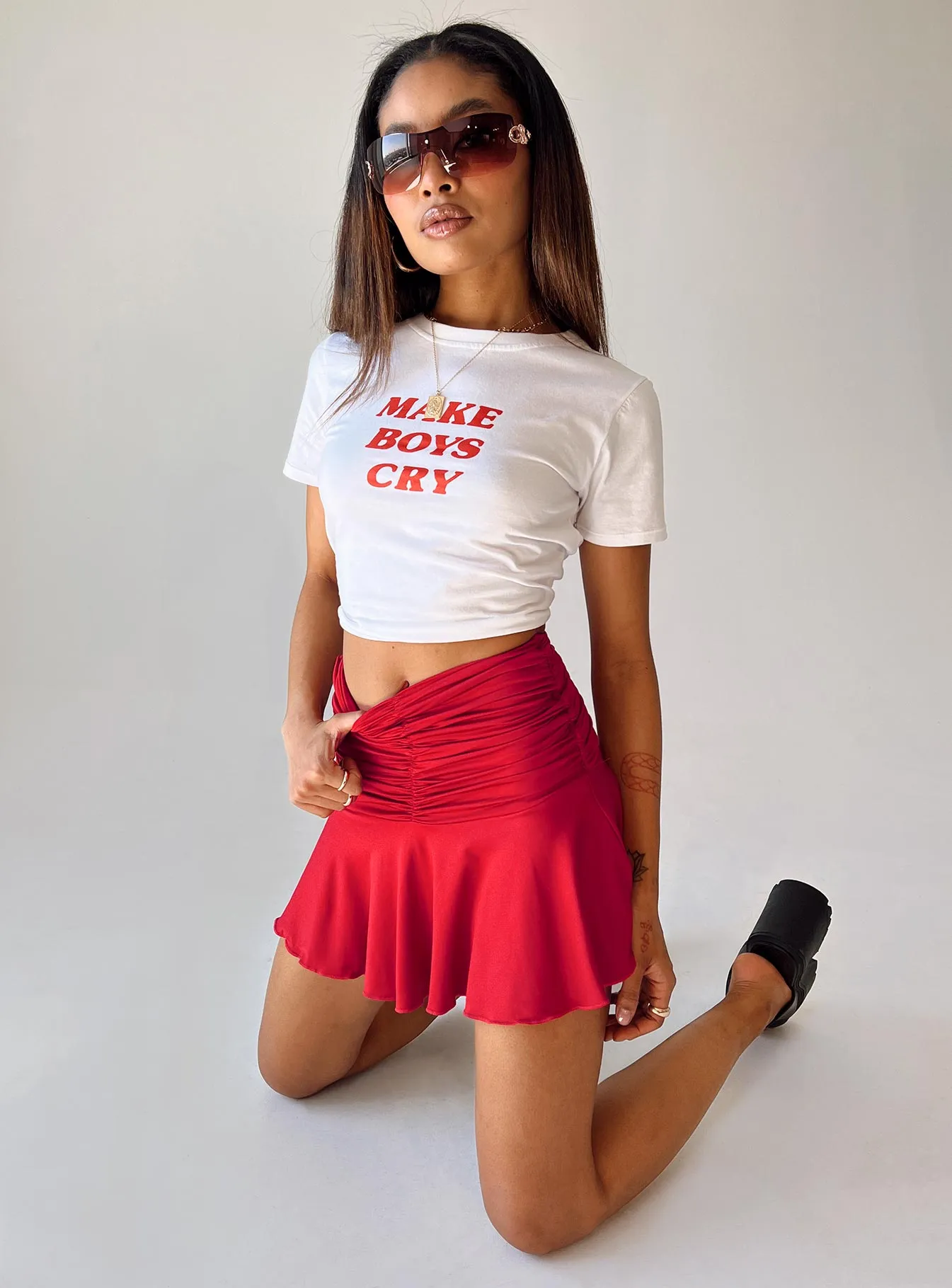 Wilcox Mini Skirt Red Tapered Cut