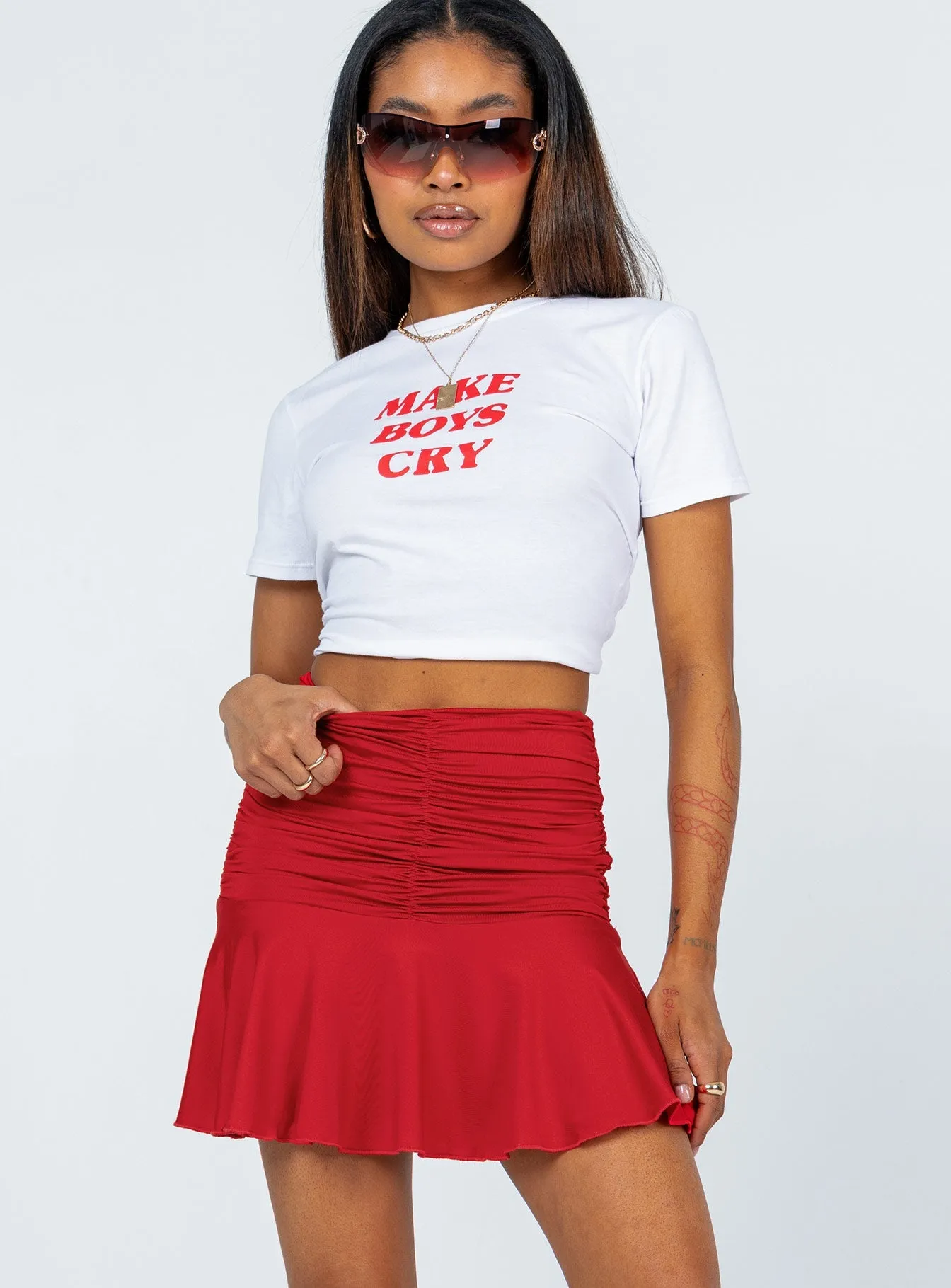 Double Layer Construction Wilcox Mini Skirt Red