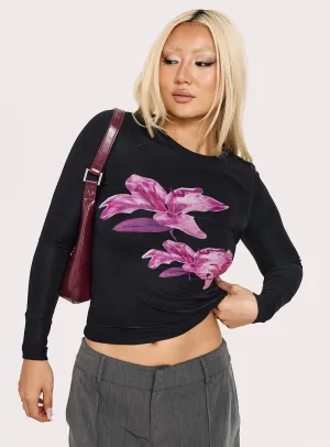 Raldor Long Sleeve Top Black Floral Tear Resistant Versatile Option
