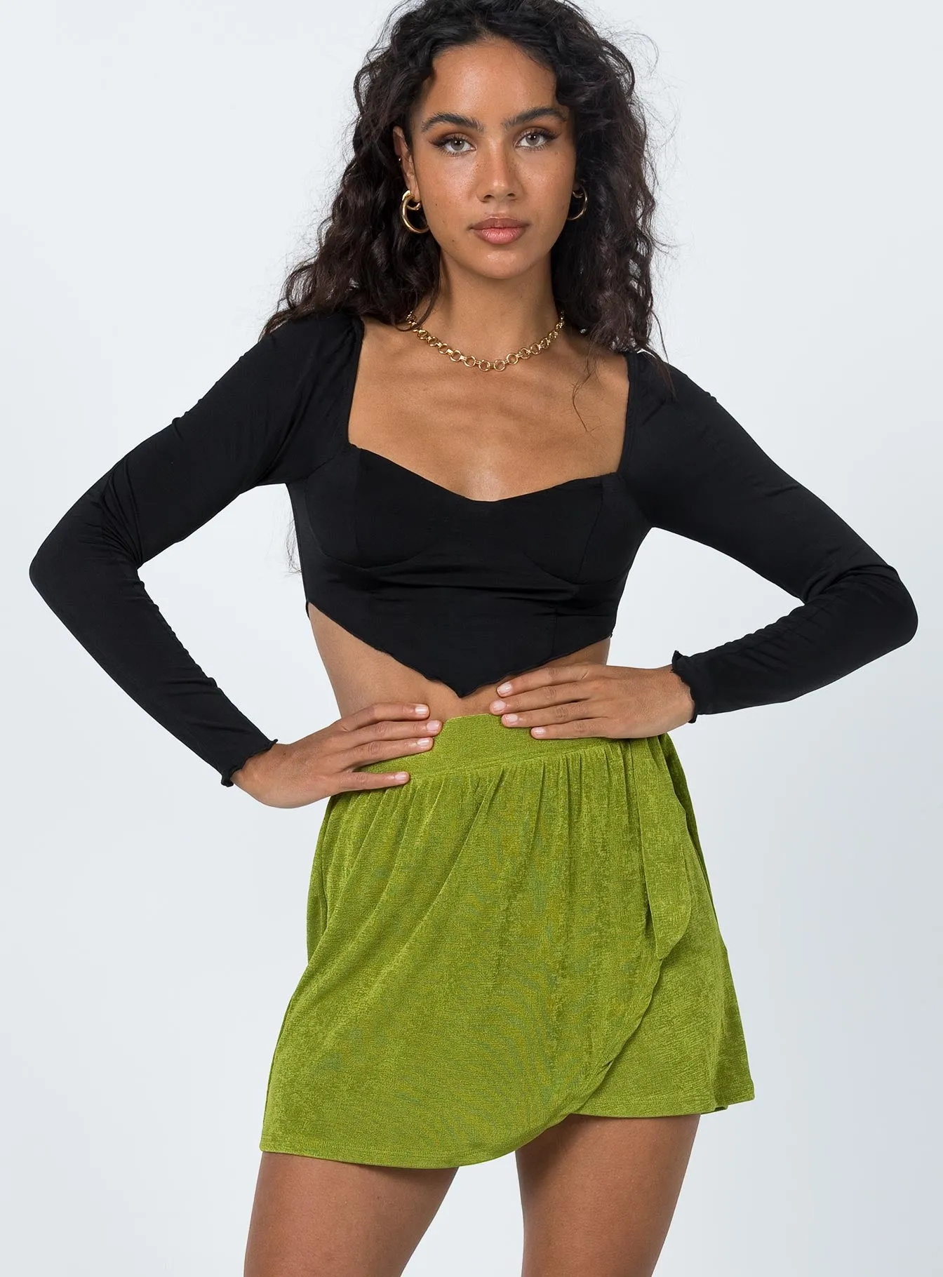 smooth zipper Pastel tone Eithan Mini Skirt Green
