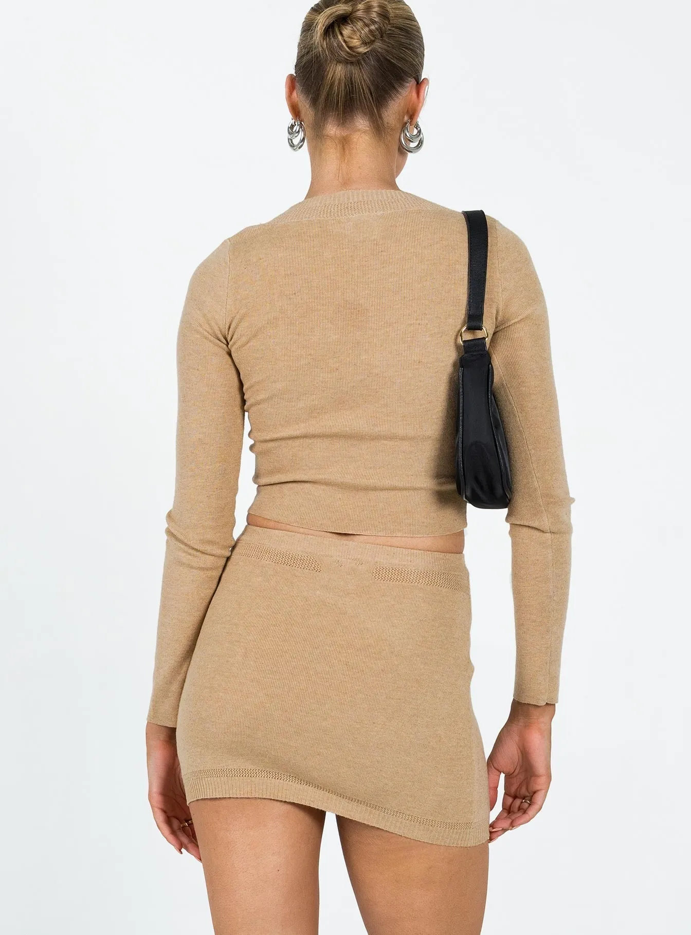 Suede Feel Tear Resistant Material Ena Knit Set Brown