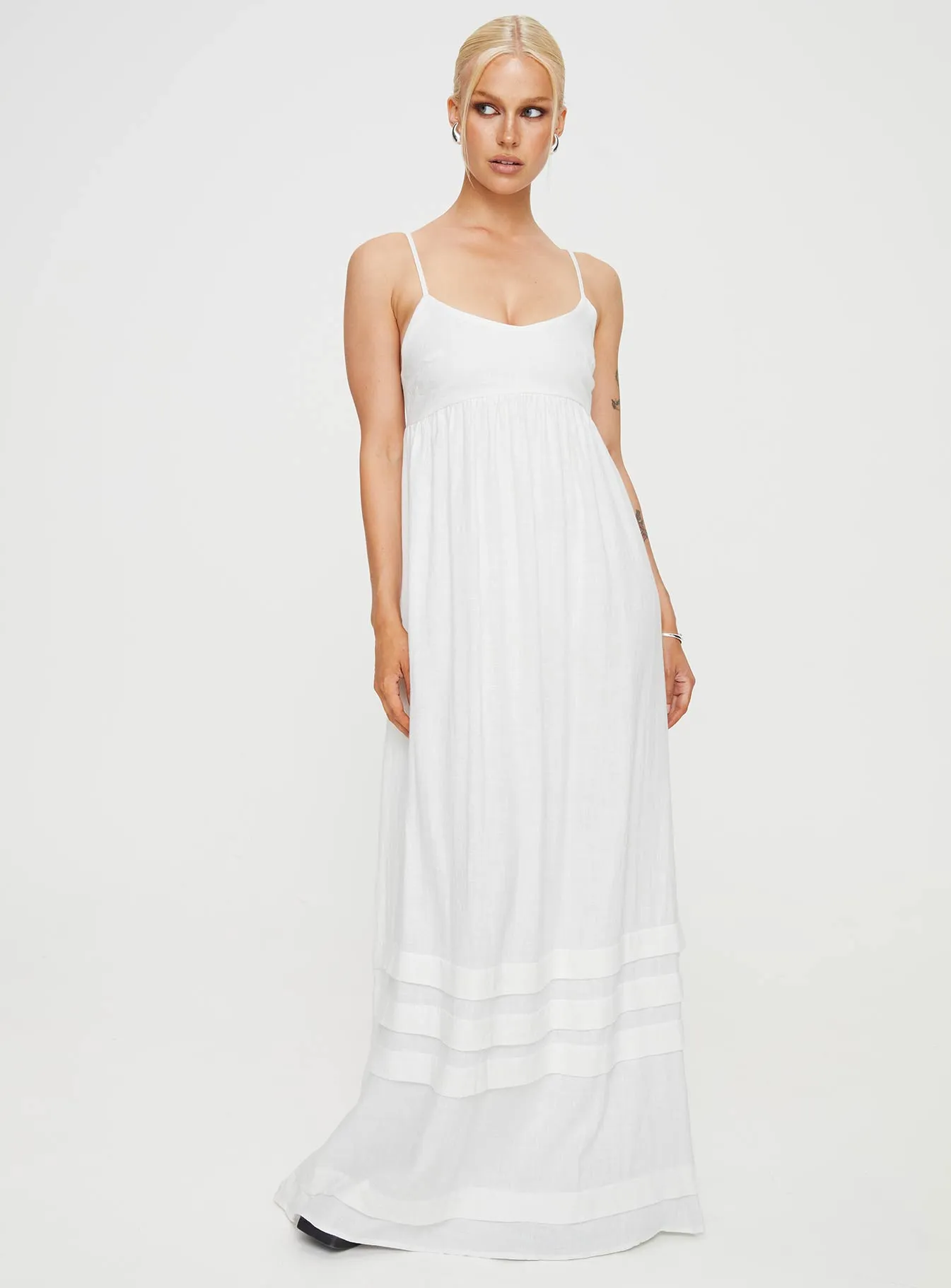 Stud-Detail Milden Linen Blend Maxi Dress White