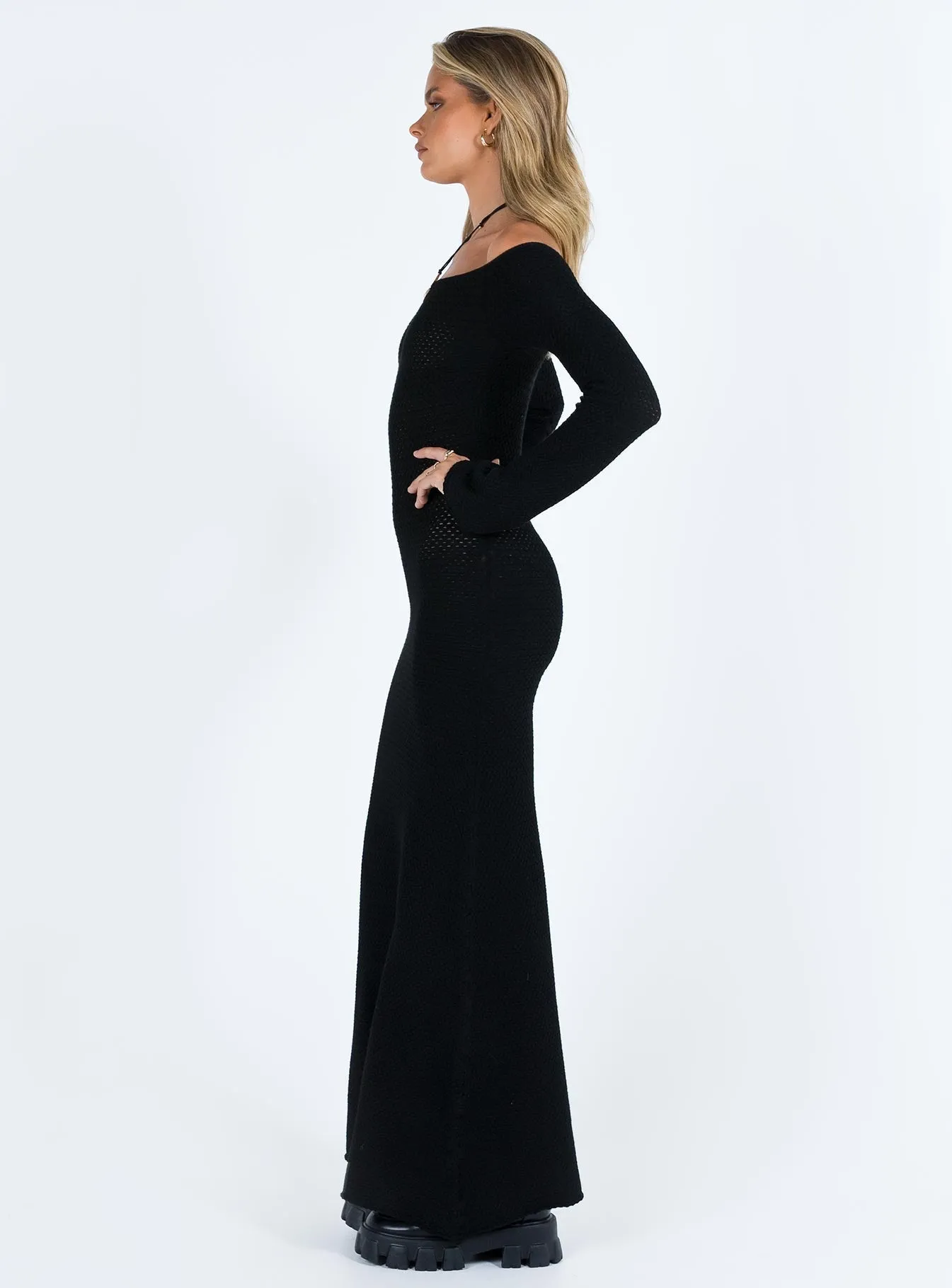 Devyn Off The Shoulder Maxi Dress Black Chilly Day Layers Office Fit