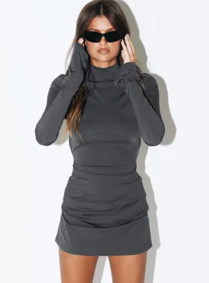 Mindelo Mini Dress Grey Satin Touch