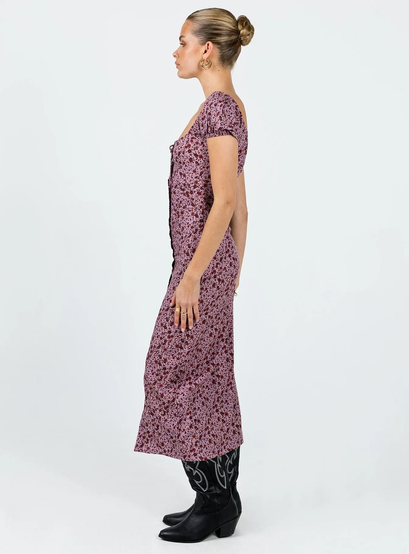 Matte-finish Pure Fit Motel Larson Dress 90s Floral Burgundy
