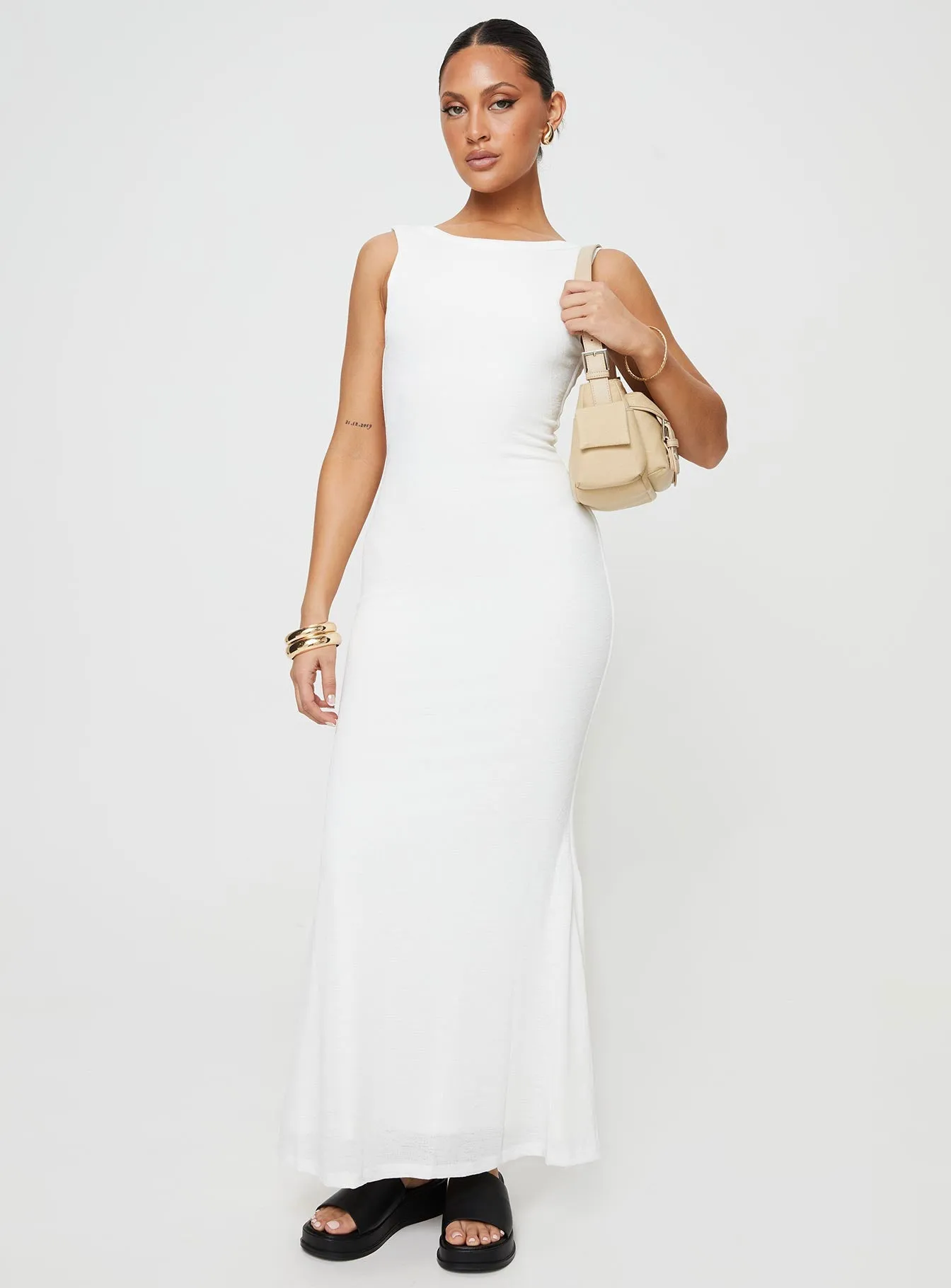Ashen Maxi Dress White Perfectly Fit Look Neutral Base