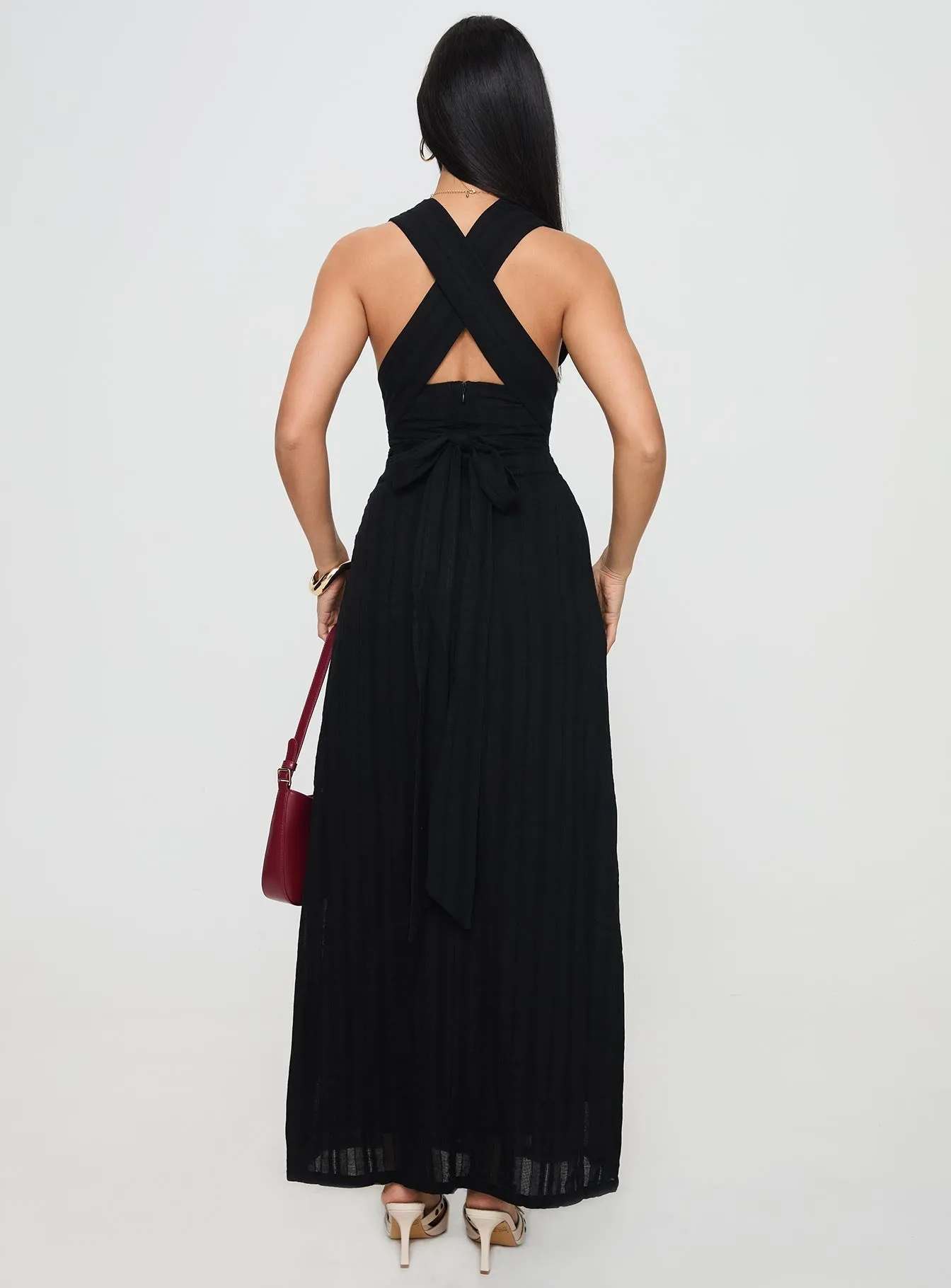 Fluid Shape Raglan-Sleeve Alsace Maxi Dress Black