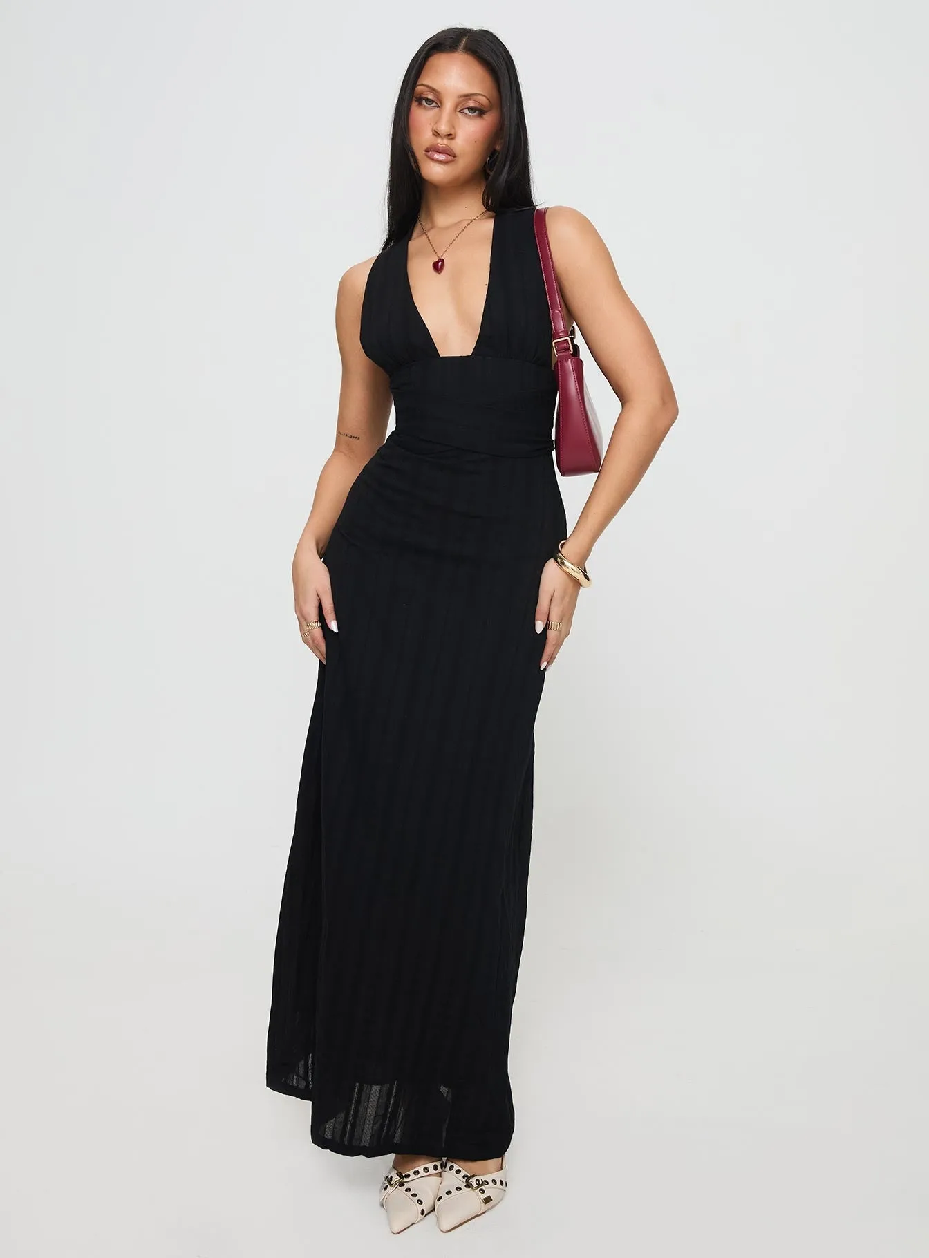 Alsace Maxi Dress Black Adjustable-Straps Trendy Wearable