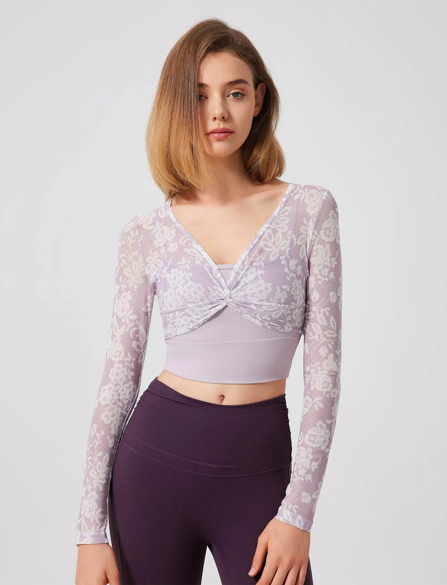 Floral Print Long Sleeve Workout Mesh T-Shirt AllDayComfort Storm Core