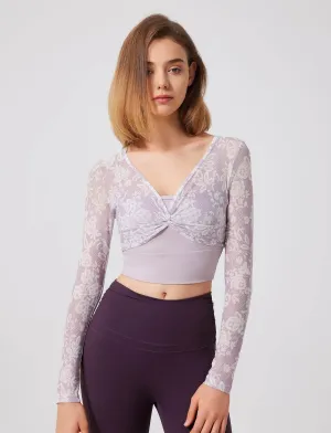 WrinkleResistant MoistureWicking Floral Print Long Sleeve Workout Mesh T-Shirt