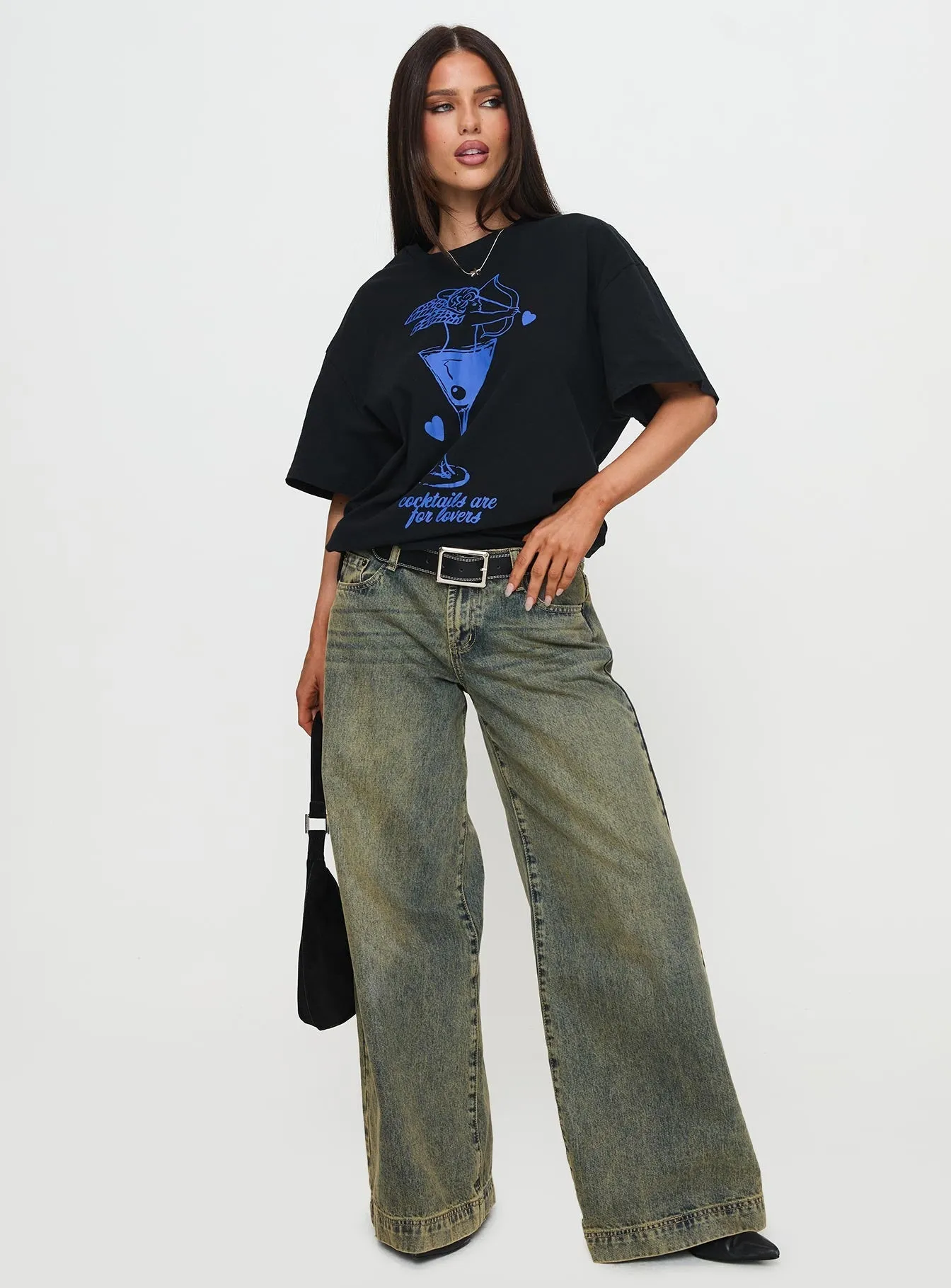 Cocktail Hour Oversized Tee Black Stylish Comfort