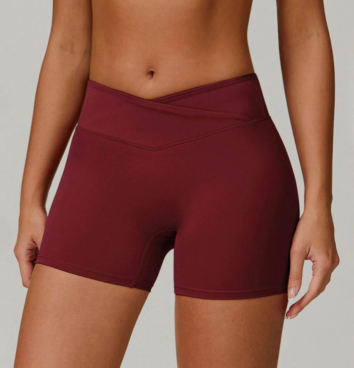 Heavy Silk Minimal Design Crossover High Waisted Tummy Control Athletic Short