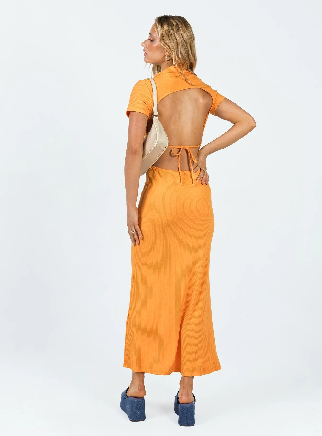 Chic and Cozy Wear Matte Fabric Ravenna Midi Dress Orange